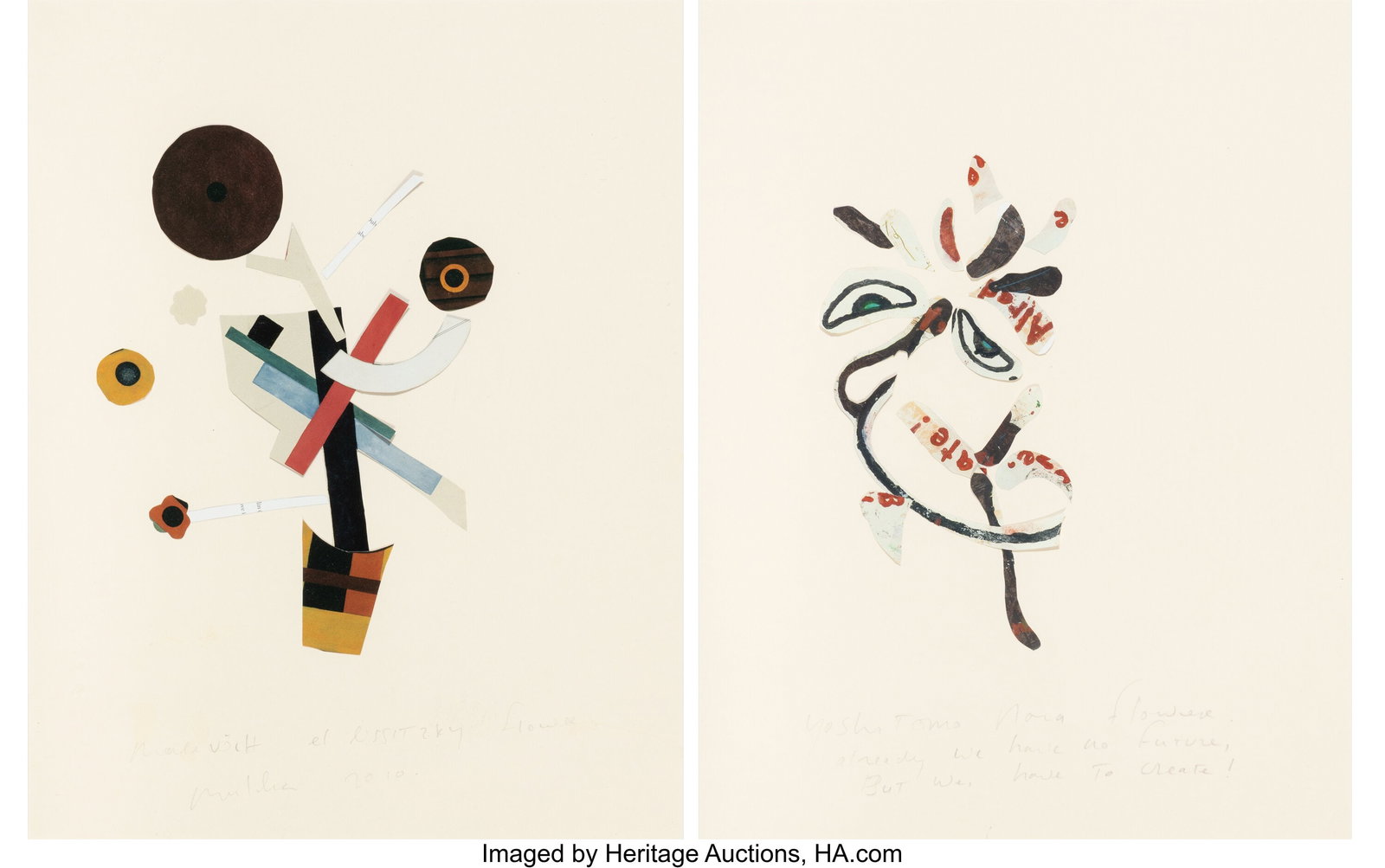 Gerben Mulder (b. 1972) El Lissitzky flower; Yos: Gerben Mulder (b. 1972) El Lissitzky flower; Yoshitomo Nara flower (two works), 2010 Collage on paper 16-1/4 x 12-3/4 inches (41.3 x 32&period