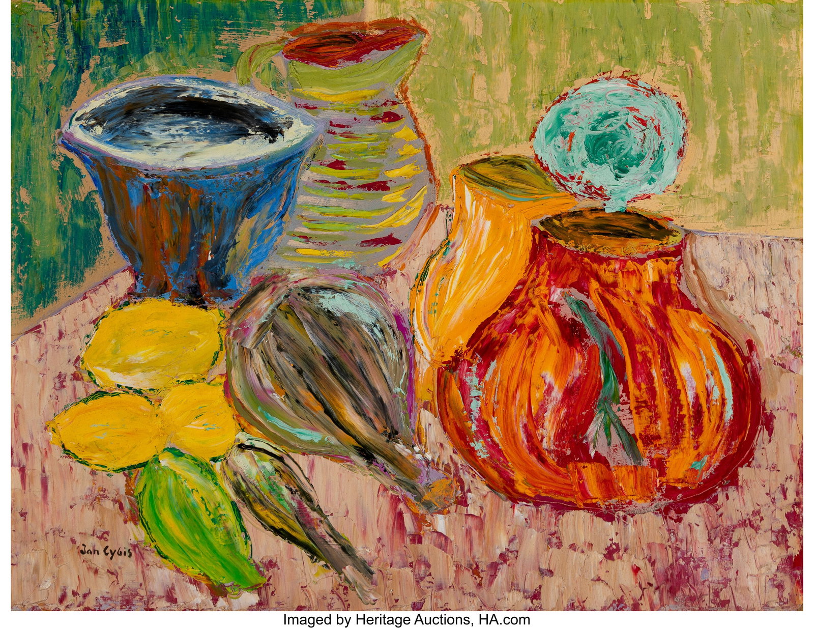 Jan Cybis (1897-1972) Nature Morte Oil on board : Jan Cybis (1897-1972) Nature Morte Oil on board 18 x 23-1/4 inches (45.7 x 59.1 cm) Signed lower left: Jan Cybis PROVENANCE: Private