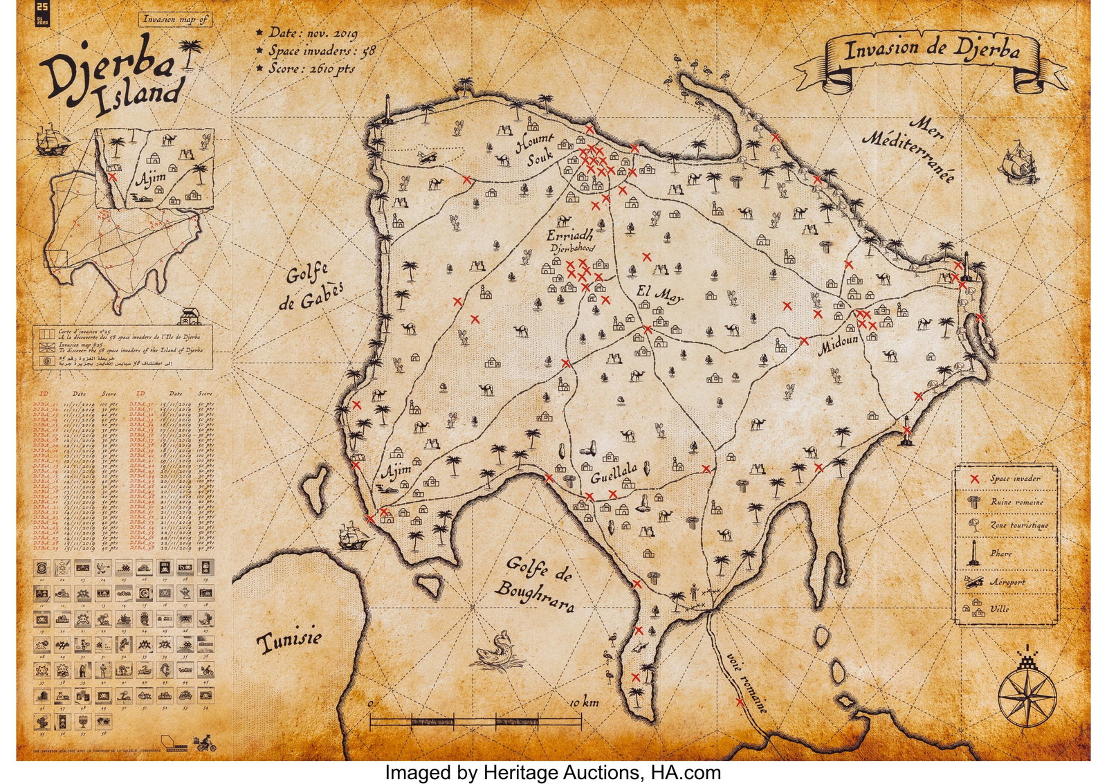 Invader (b. 1969) Invasion Map of Djerba Island, (1 of 2)