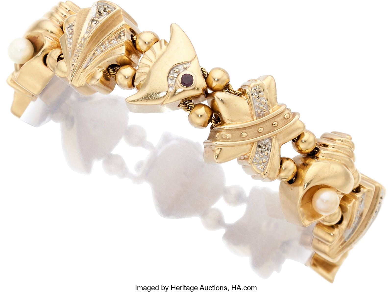 Ruby, Diamond, Cultured Pearl, Gold Bracelet St (1 of 2)
