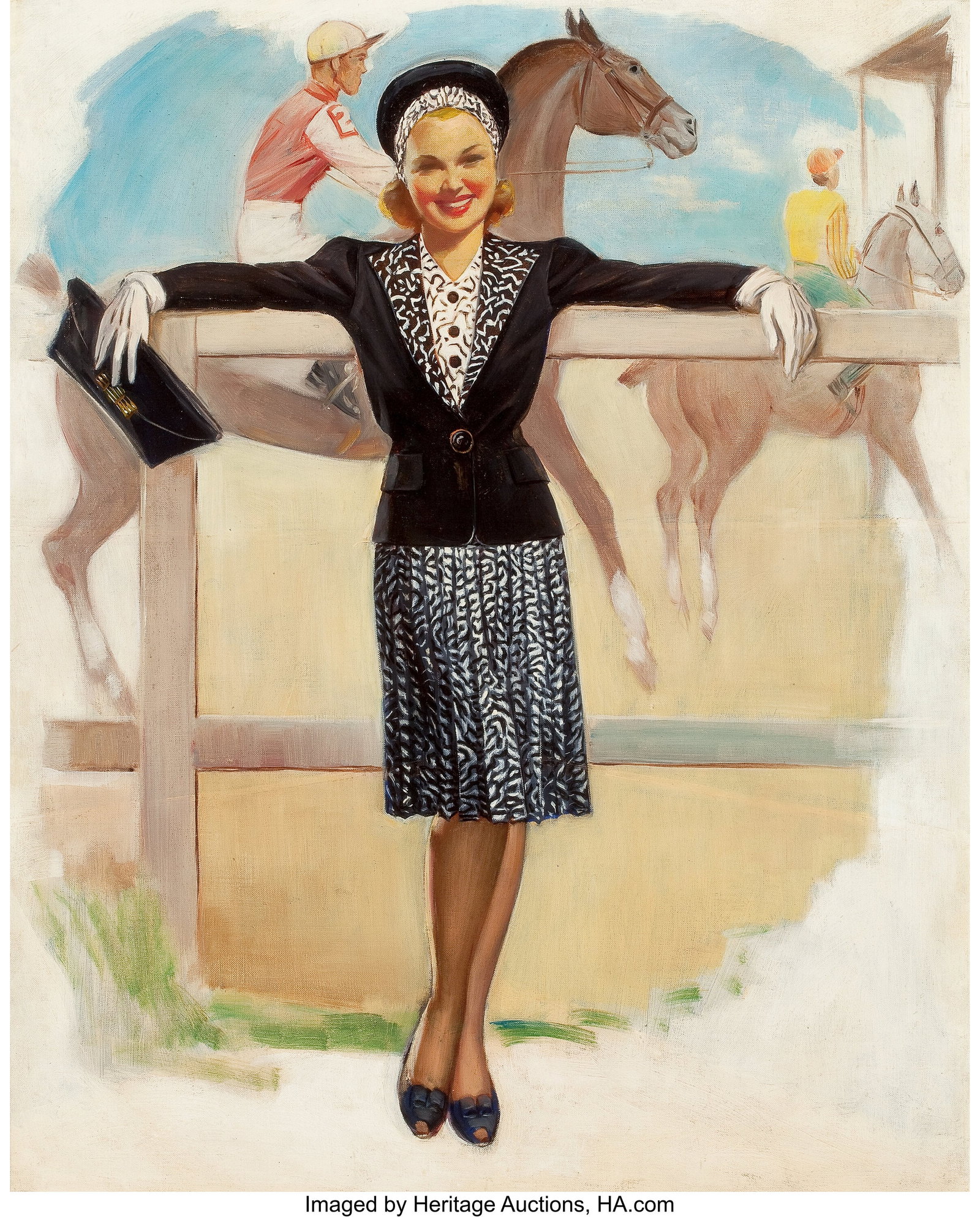 Gil Elvgren (American, 1914-1980) Track Girl/A K: Gil Elvgren (American, 1914-1980) Track Girl/A Knock Out, 1939 Oil on canvas 29 x 23 inches (73.7 x 58.4 cm) Not signed Before his long association wi