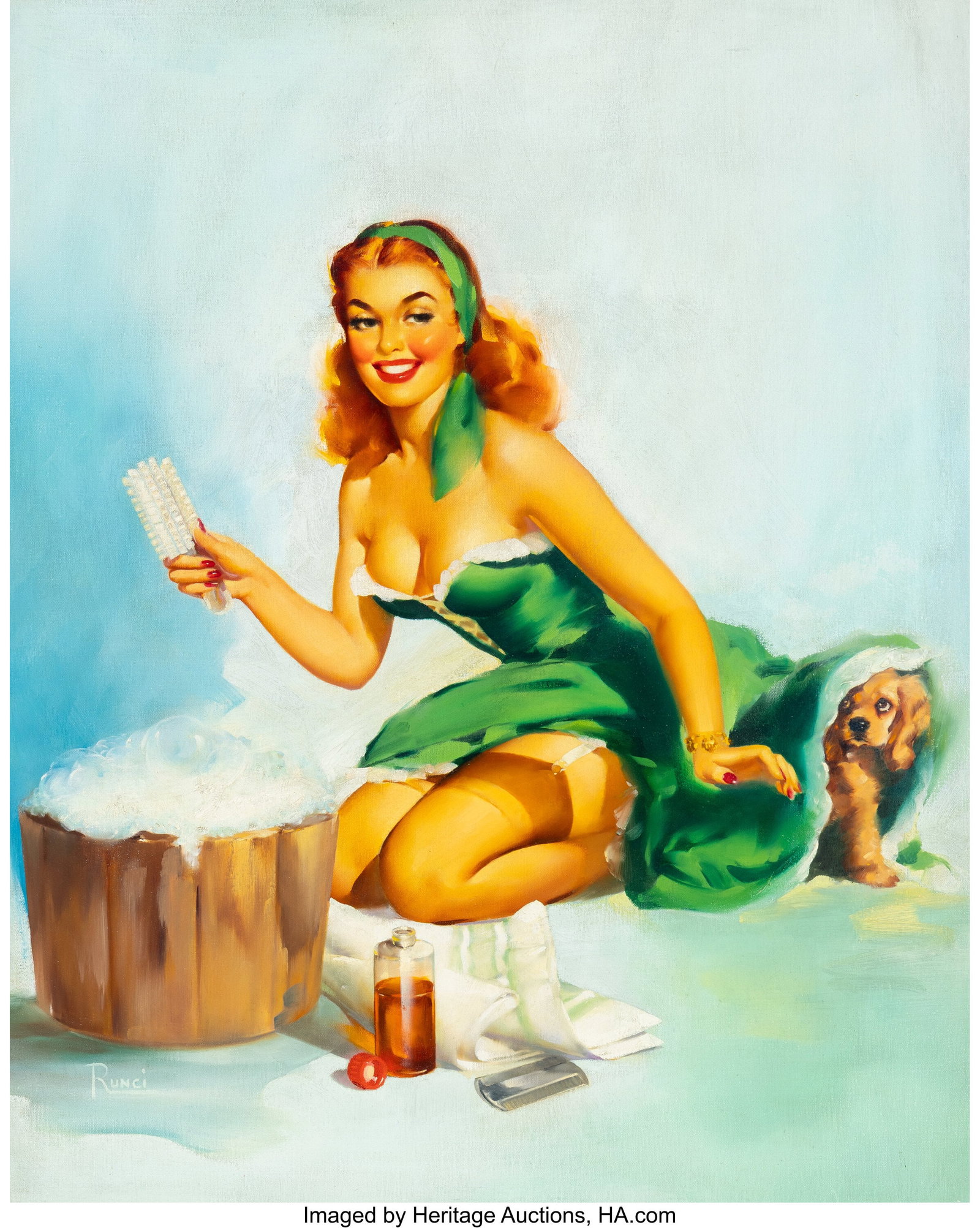 Edward Runci (American, 1921-1986) Lucky Dog, 19: Edward Runci (American, 1921-1986) Lucky Dog, 1948 Oil on canvas 30 x 24 inches (76.2 x 61.0 cm) Signed lower left: Runci The present work was first