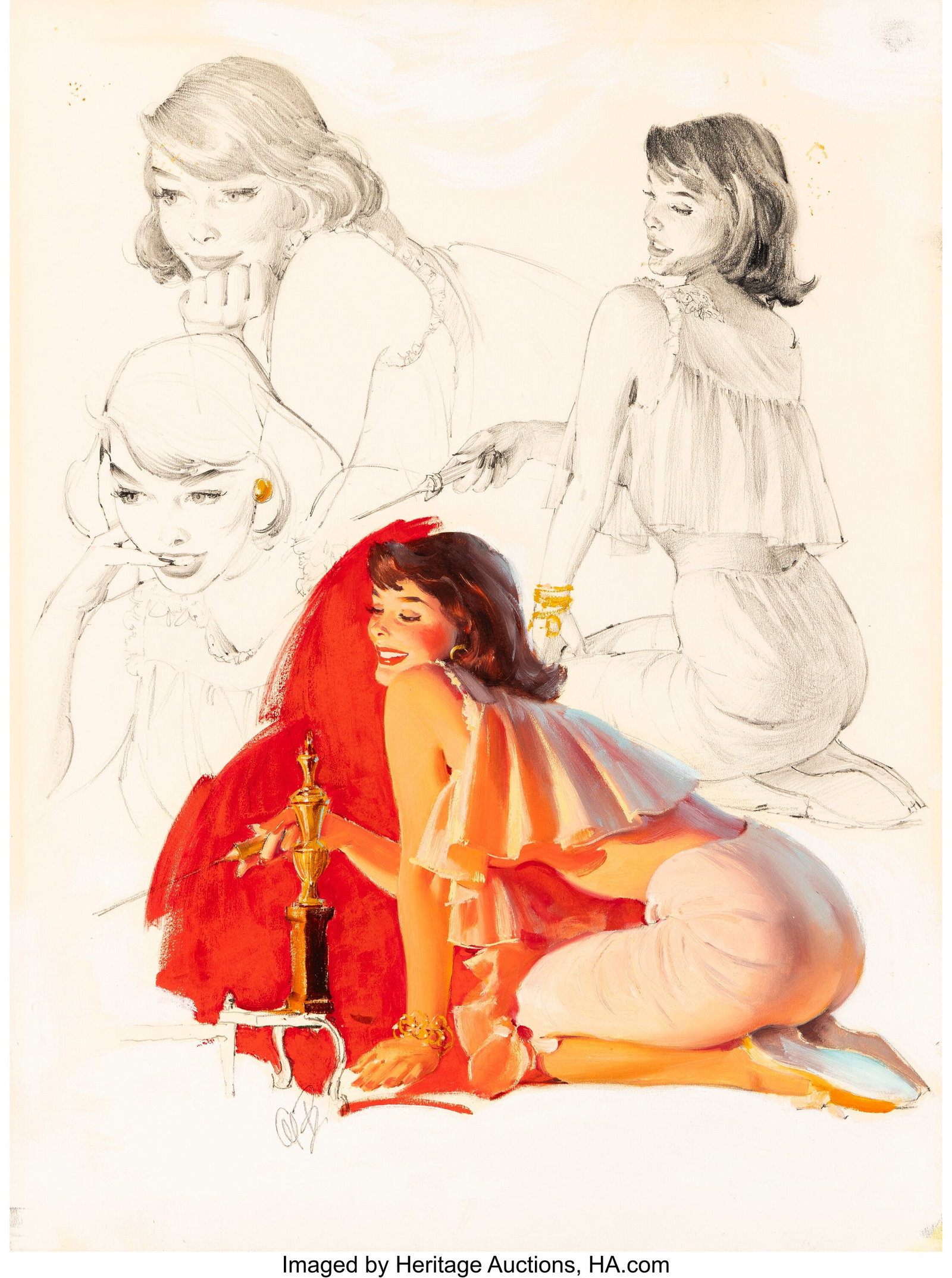 Al Buell (American, 1910-1996) Fireside Beauty, : Al Buell (American, 1910-1996) Fireside Beauty, March 1962 Oil and pencil on board 20-1/4 x 15 inches (51.4 x 38.1 cm) Initialed lower left: AB 
