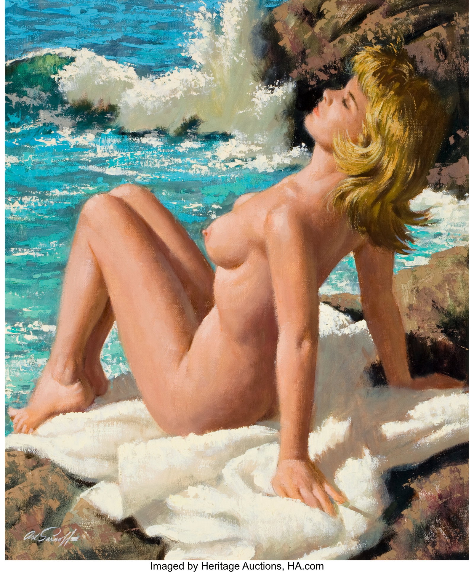 Arthur Saron Sarnoff (American, 1912-2000) Sunni: Arthur Saron Sarnoff (American, 1912-2000) Sunning Herself Oil on canvas 24 x 20 inches (61.0 x 50.8 cm) Signed lower left: Art Sarnoff PROVENANCE: 