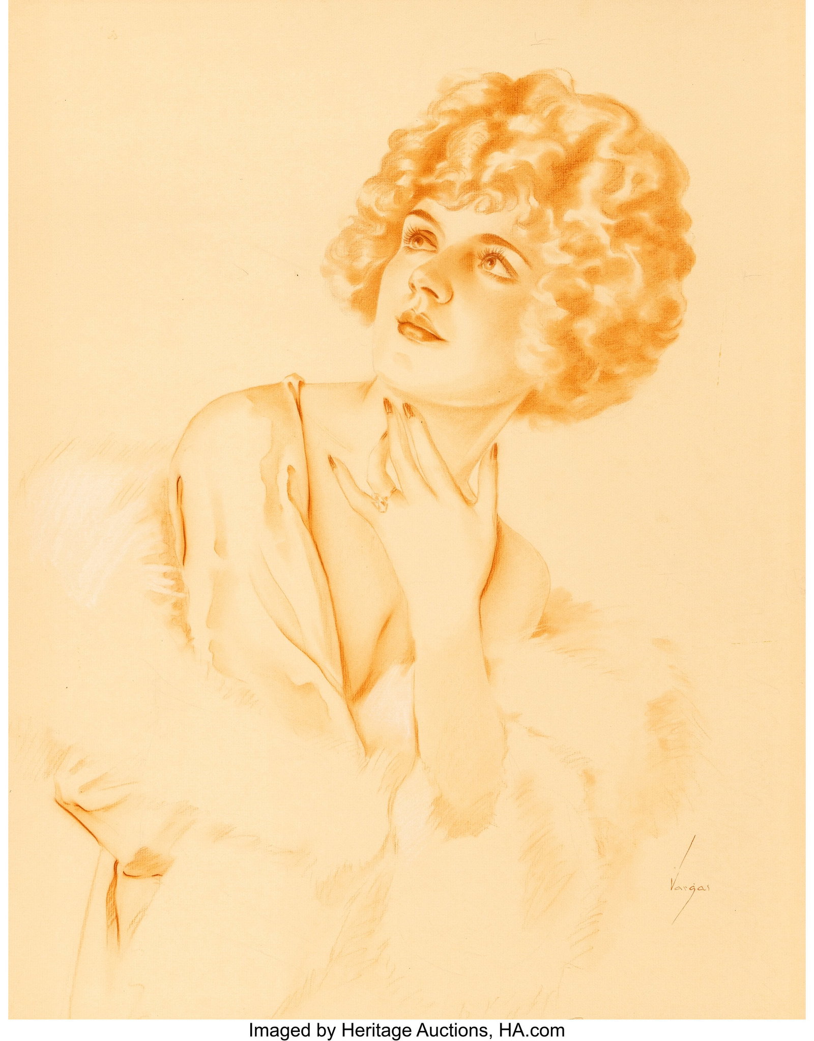 Alberto Vargas (Peruvian/American, 1896-1982) Fo: Alberto Vargas (Peruvian/American, 1896-1982) Follies Girl Rose Wenzel Sanguine chalk on board 24 x 19 inches (61.0 x 48.3 cm) Signed lower right: Var