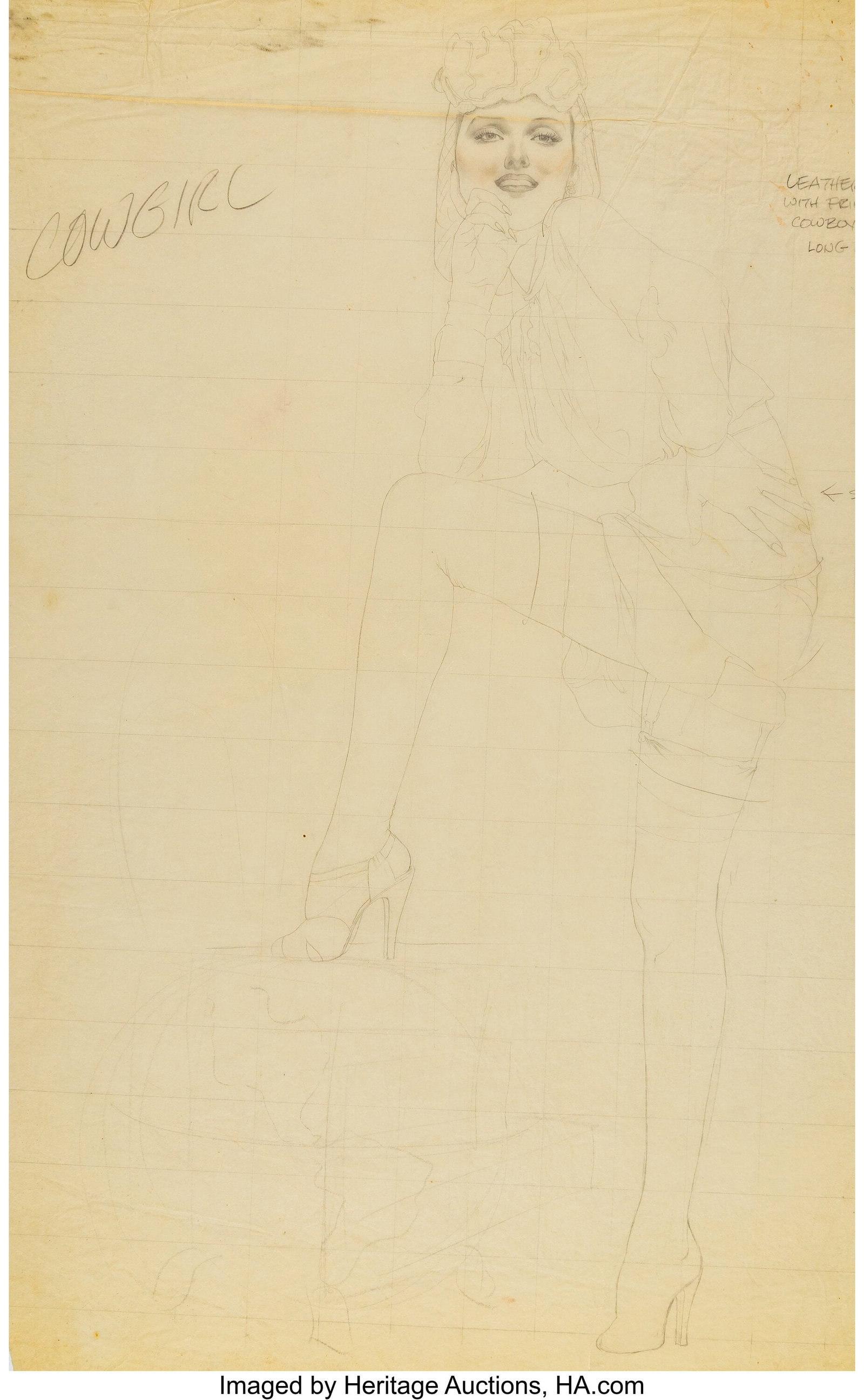 Alberto Vargas (Peruvian/American, 1896-1982) Co: Alberto Vargas (Peruvian/American, 1896-1982) Cowgirl, Playboy study Pencil on tracing paper 26 x 21 inches (66.0 x 53.3 cm) (sheet) Not sig