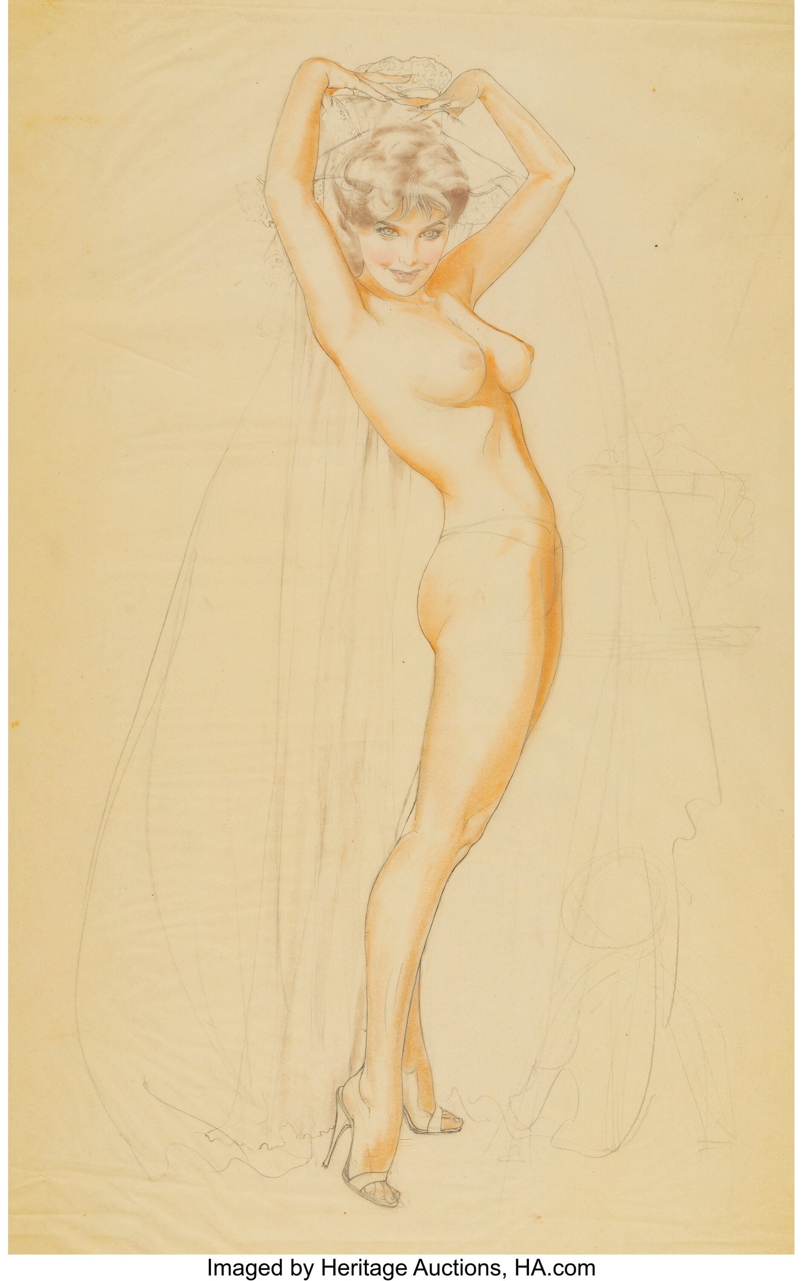 Alberto Vargas (Peruvian/American, 1896-1982) Br: Alberto Vargas (Peruvian/American, 1896-1982) Bridal Beauty study Pencil and watercolor on tracing paper 28-7/8 x 17-7/8 inches (73.3 x 45.4 cm) &lp