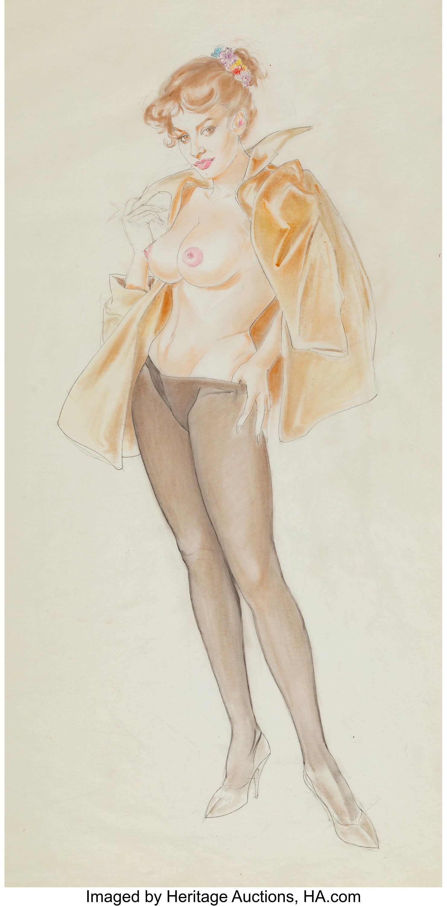 Alberto Vargas (Peruvian/American, 1896-1982) Pl: Alberto Vargas (Peruvian/American, 1896-1982) Playboy interior study, circa 1964 Watercolor and pencil on tracing paper 30 x 20 inches (76.2 x 50.8 cm&rpar