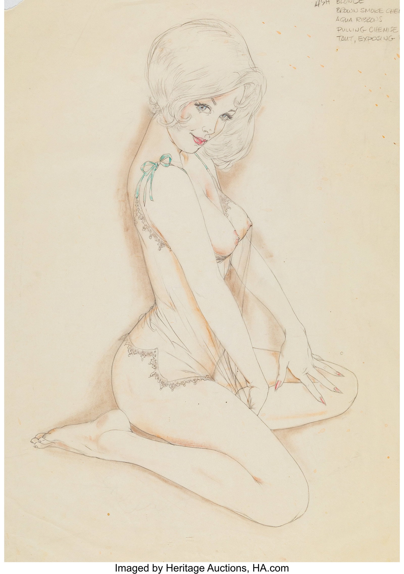 Alberto Vargas (Peruvian/American, 1896-1982) Va: Alberto Vargas (Peruvian/American, 1896-1982) Vargas Girl, Playboy interior study, 1975 Pencil and watercolor on tracing paper 24-7/8 x 20 inches (63.2 