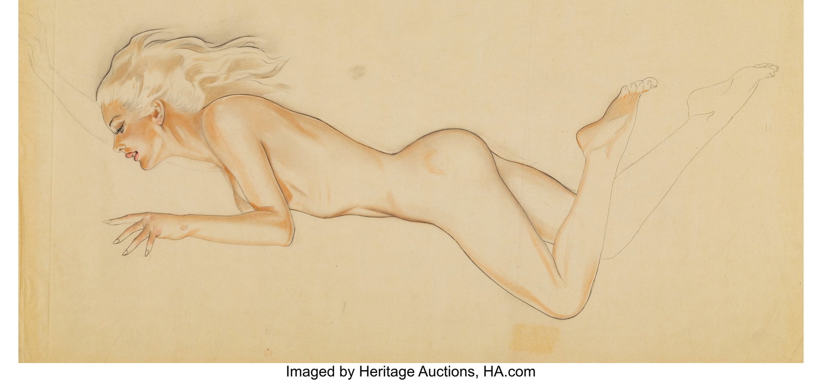 Alberto Vargas (Peruvian/American, 1896-1982) Bl: Alberto Vargas (Peruvian/American, 1896-1982) Blonde in Repose study Pencil and watercolor on paper 15-1/2 x 25-3/4 inches (39.4 x 65.4 cm) (sh
