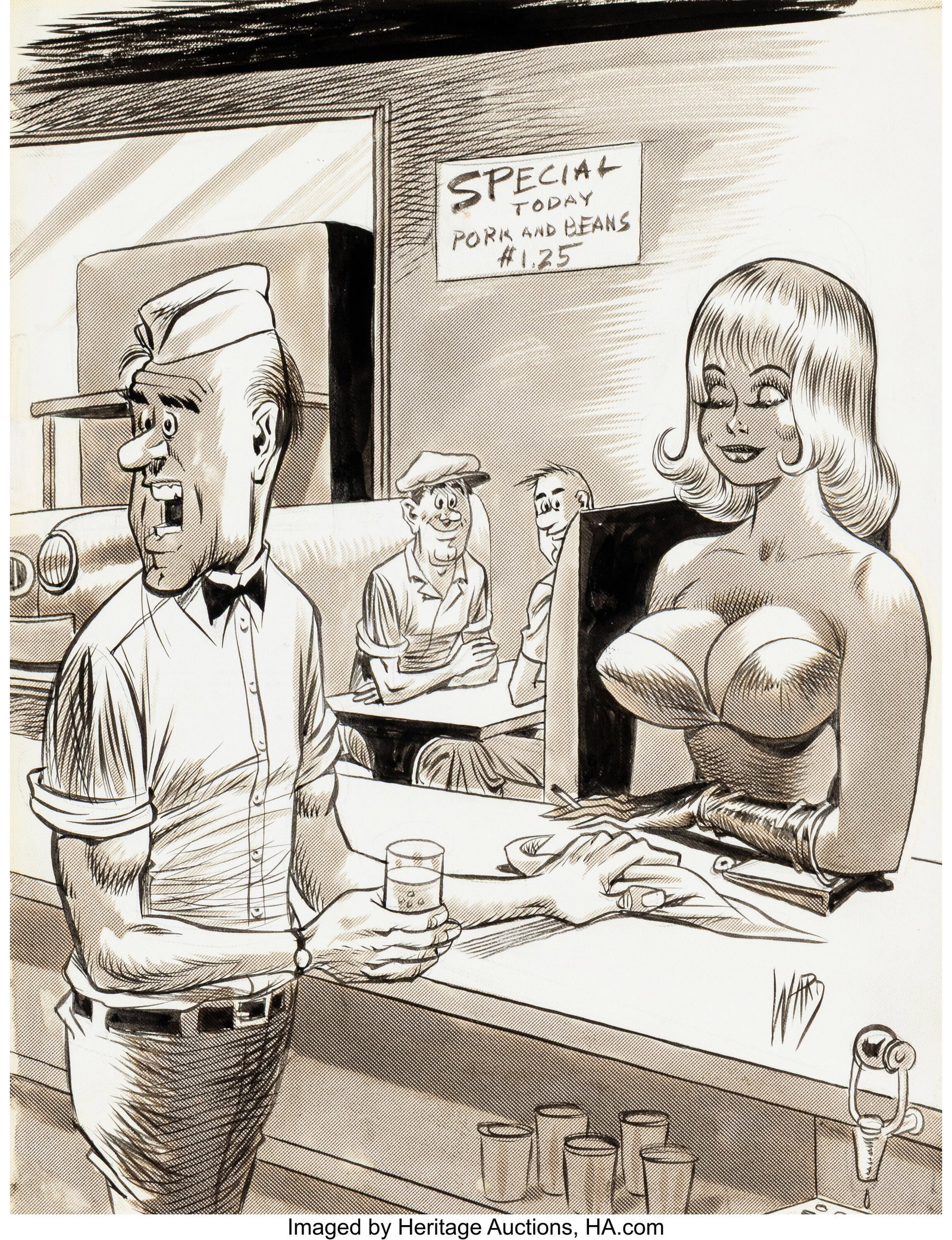 Bill Ward (American, 1919-1998) One Chef's Salad: Bill Ward (American, 1919-1998) One Chef's Salad....Fun House magazine cover, May 1971 Ink on paper 10-1/2 x 7-1/2 inches (26.7 x 