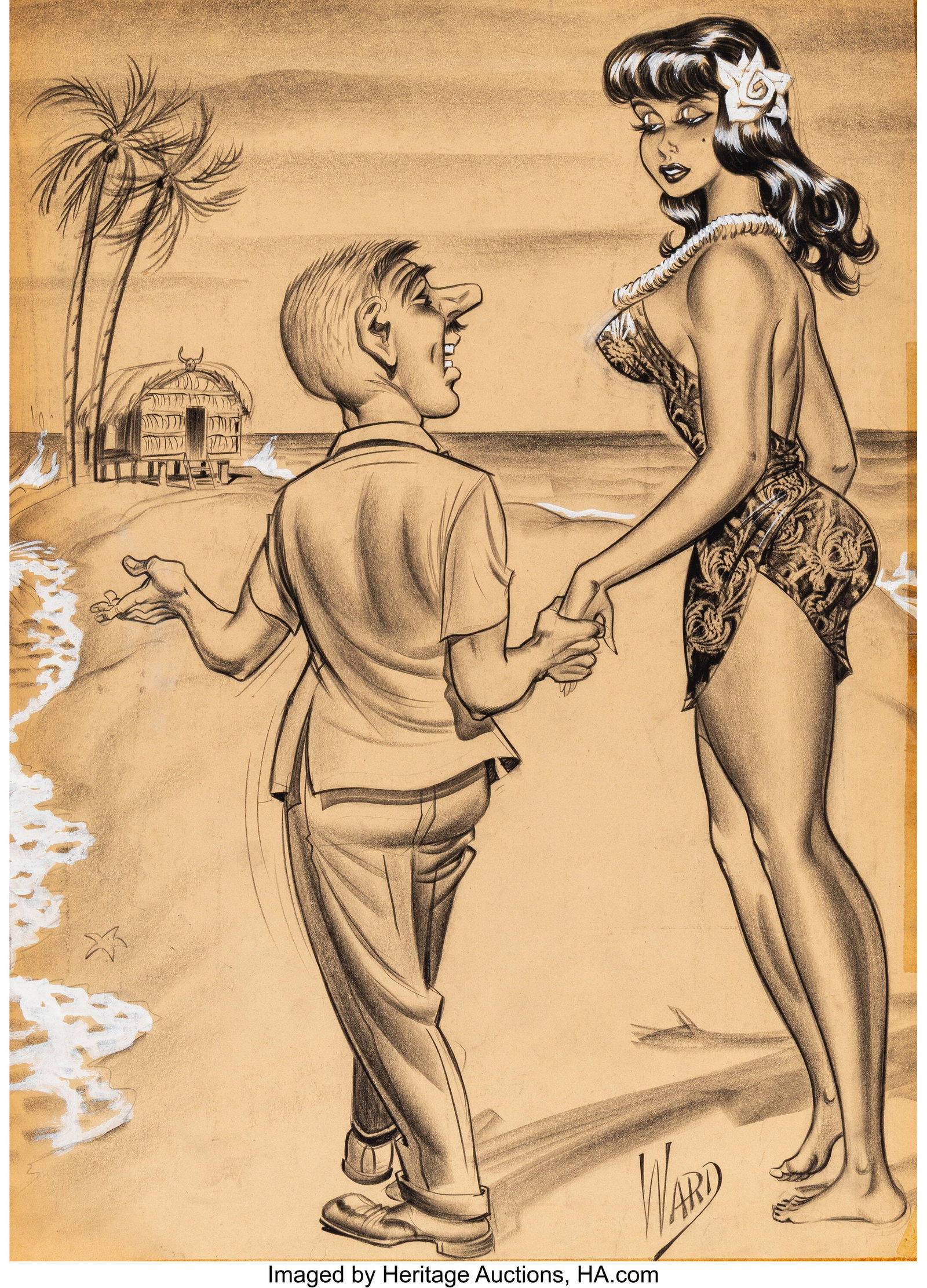 Bill Ward (American, 1919-1998) Don't Worry Abou: Bill Ward (American, 1919-1998) Don't Worry About the Very Low Ceiling, Humorama cartoon Charcoal, pencil, and gouache on paper laid on board 24-1/4 x 17-3/8 