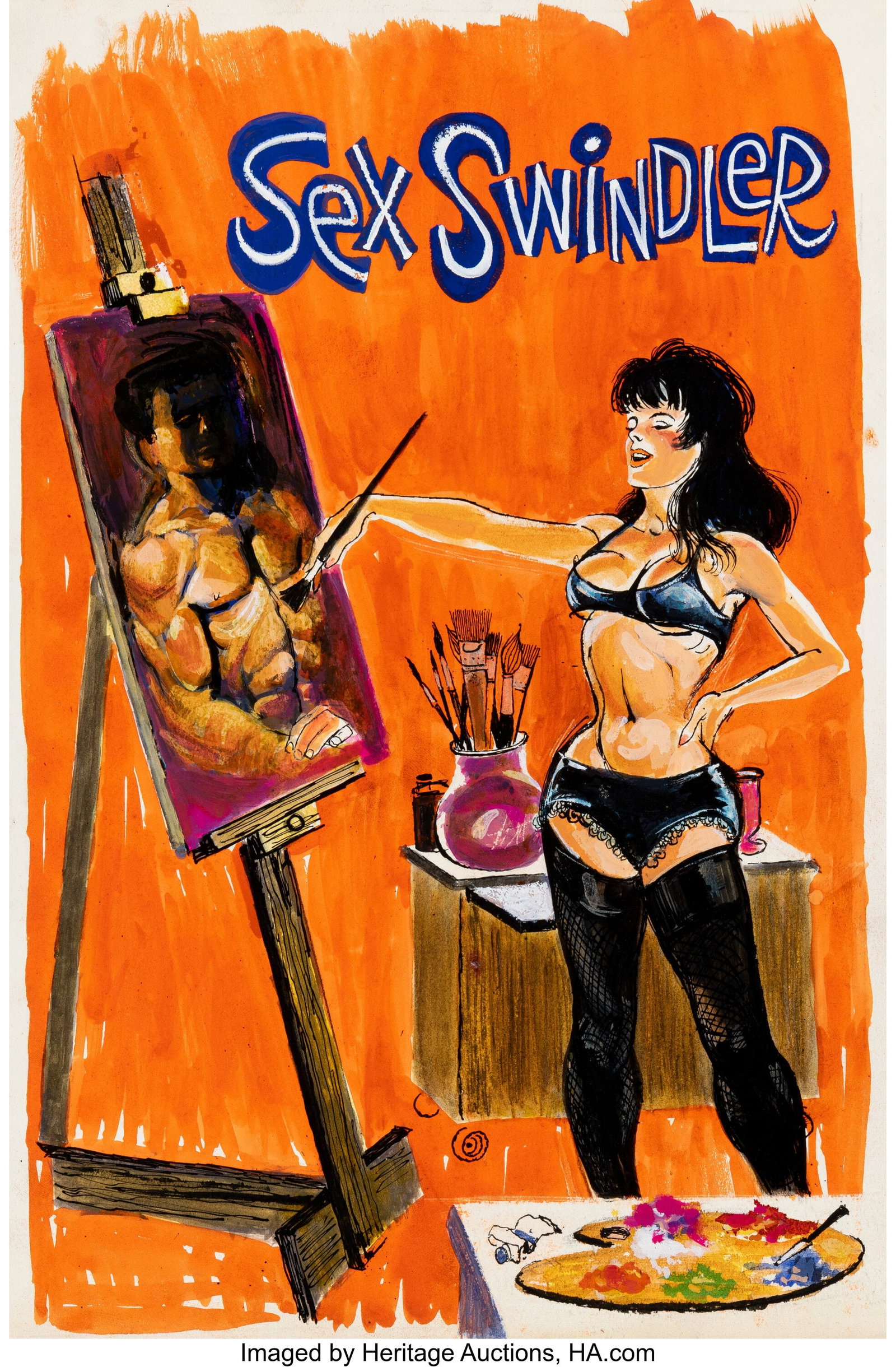 Oscar Liebman (American, 1919-2002) Sex Swindler: Oscar Liebman (American, 1919-2002) Sex Swindler paperback cover, 1964 Acrylic and ink on paper 14 x 12-1/4 inches (35.6 x 31.1 cm) (sheet) 
