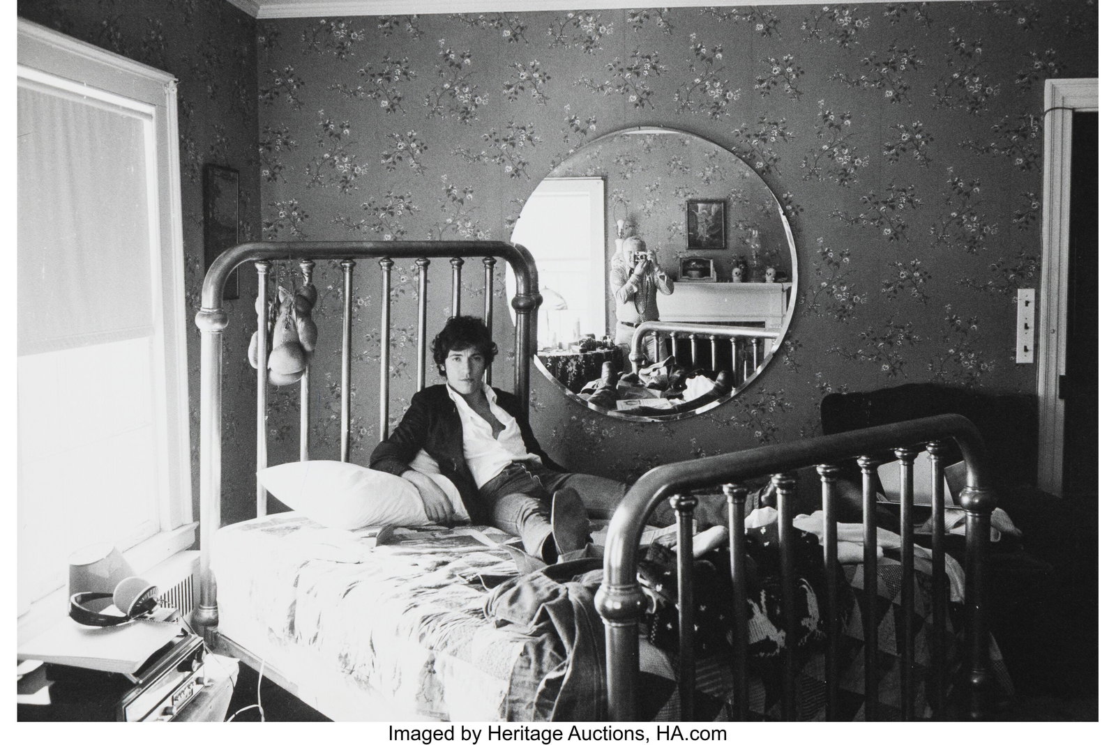 David Gahr (American, 1922-2008) Bruce Springste: David Gahr (American, 1922-2008) Bruce Springsteen on Bed with Self Portrait, 1977 Gelatin silver print 6-1/4 x 9-1/4 inches (15.9 x 23.5 cm) &lpa