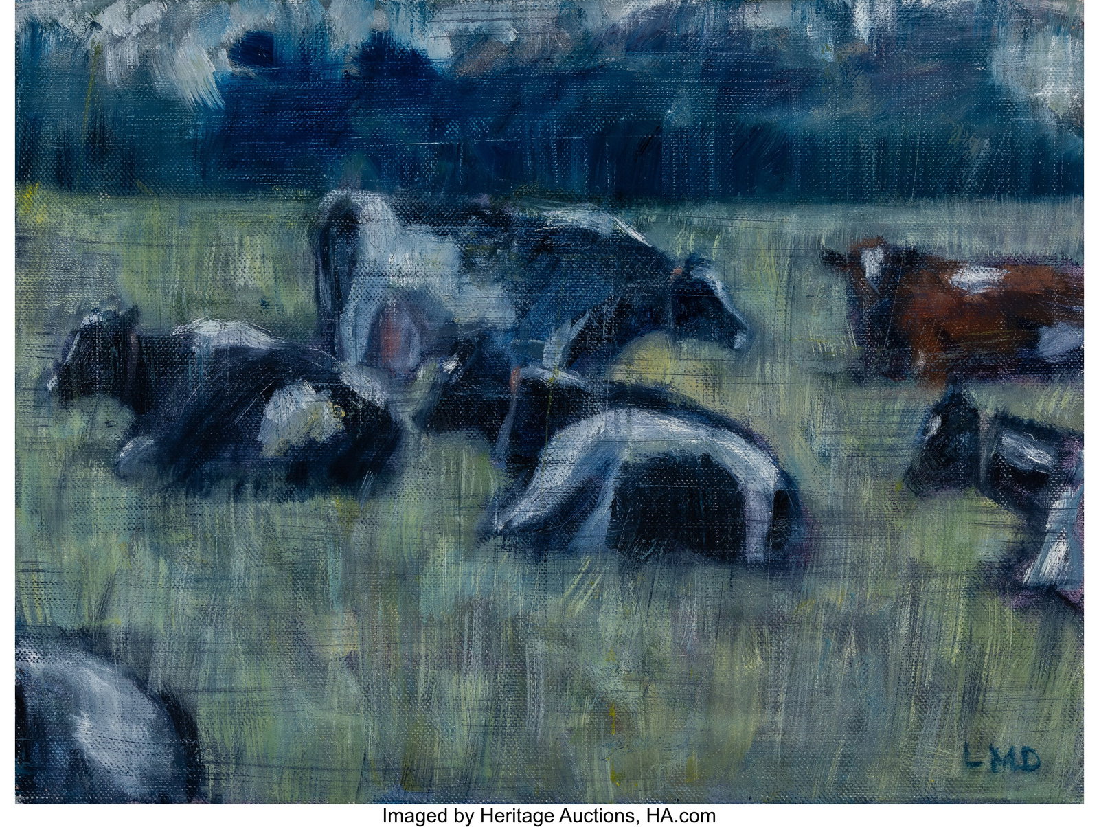 Lucy Dickens (British, b. 1958) Cows Oil on canv (1 of 3)