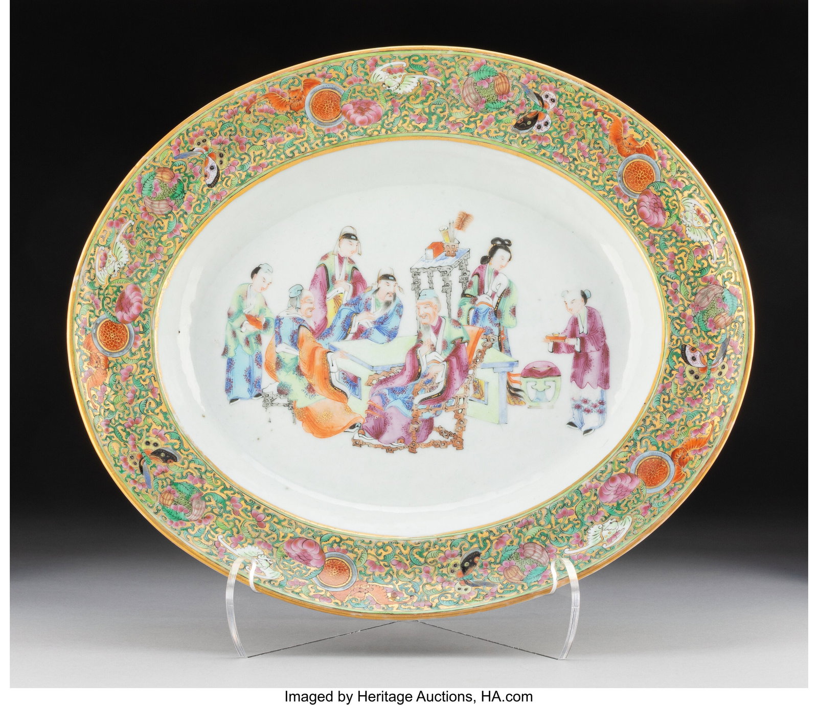 A Chinese Export Famille Rose Oval Serving Tray, (1 of 2)
