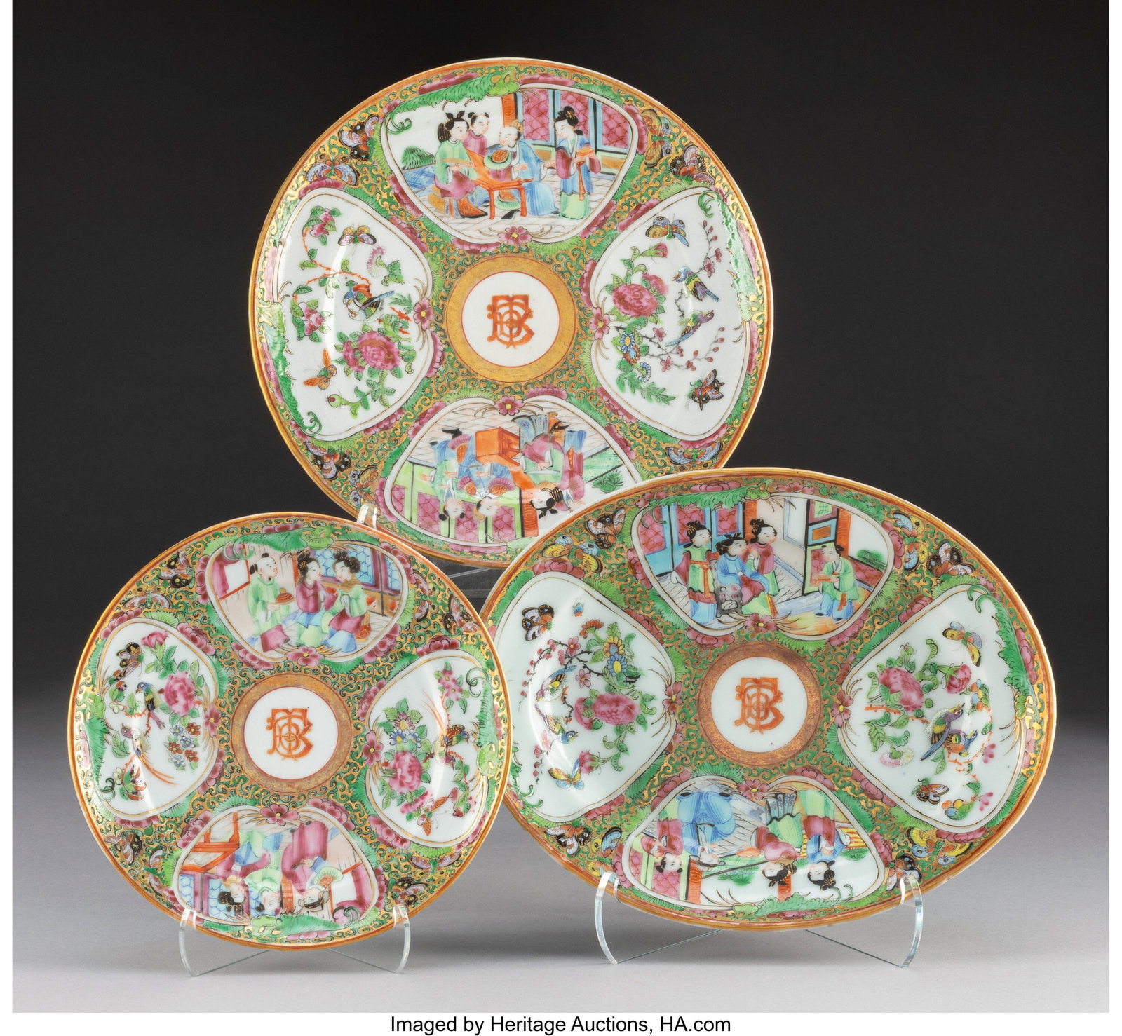 Three Chinese Export Rose Medallion Dishes, 19th (1 of 2)