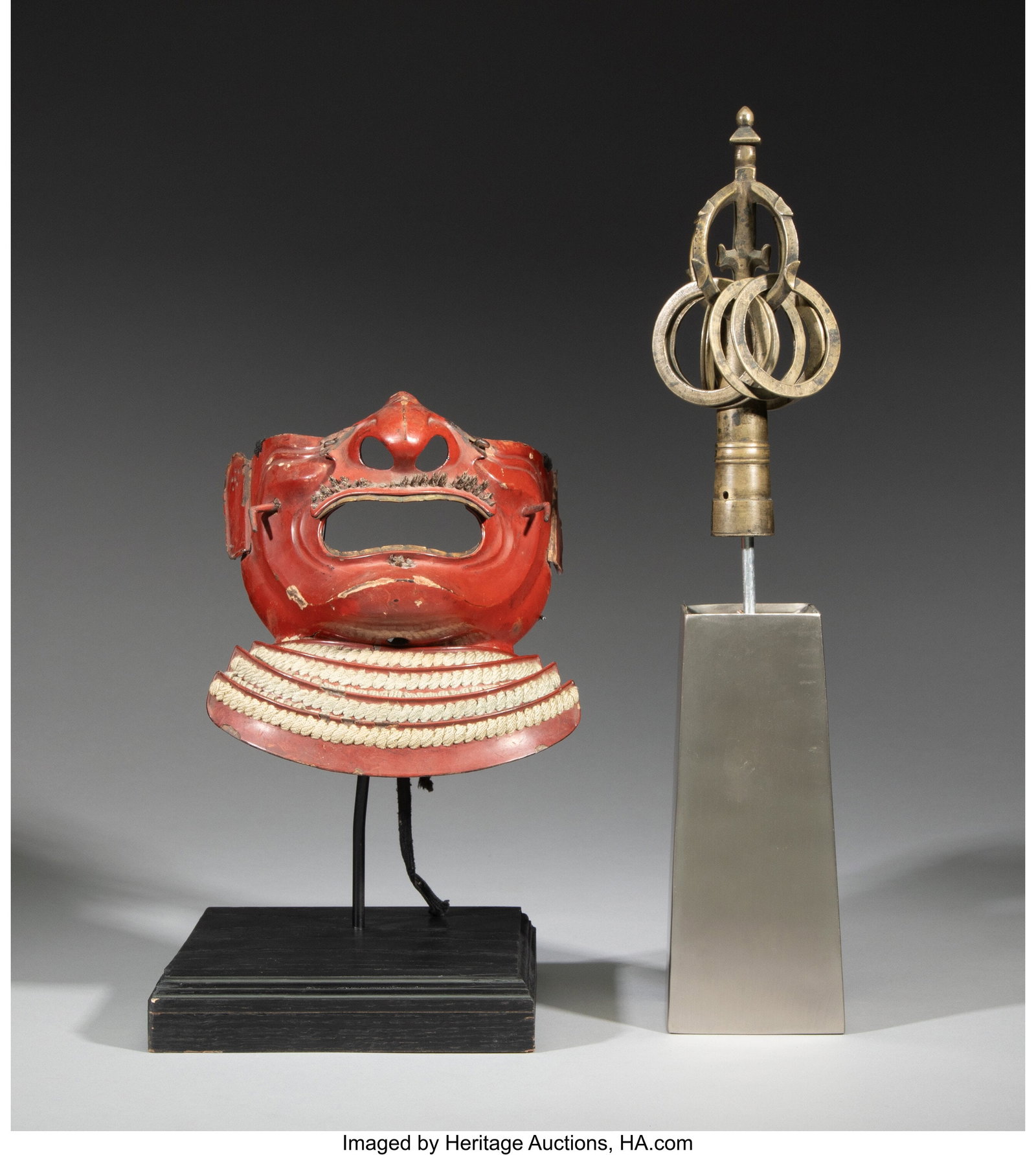 A Japanese Armor Painted Wood Menpo Mask and A B (1 of 2)