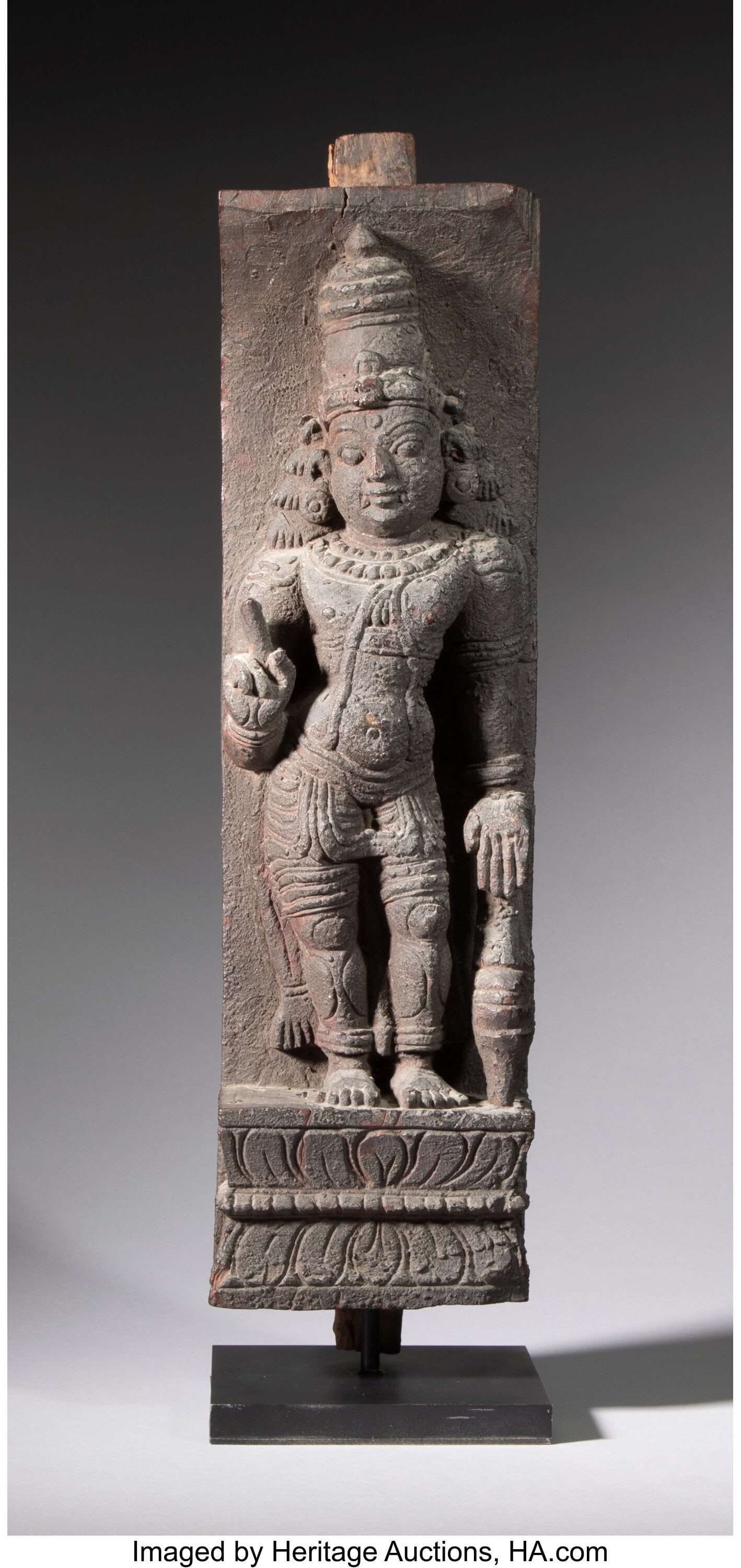 An Indian Carved Wood Figure of a Deity on Stand (1 of 2)