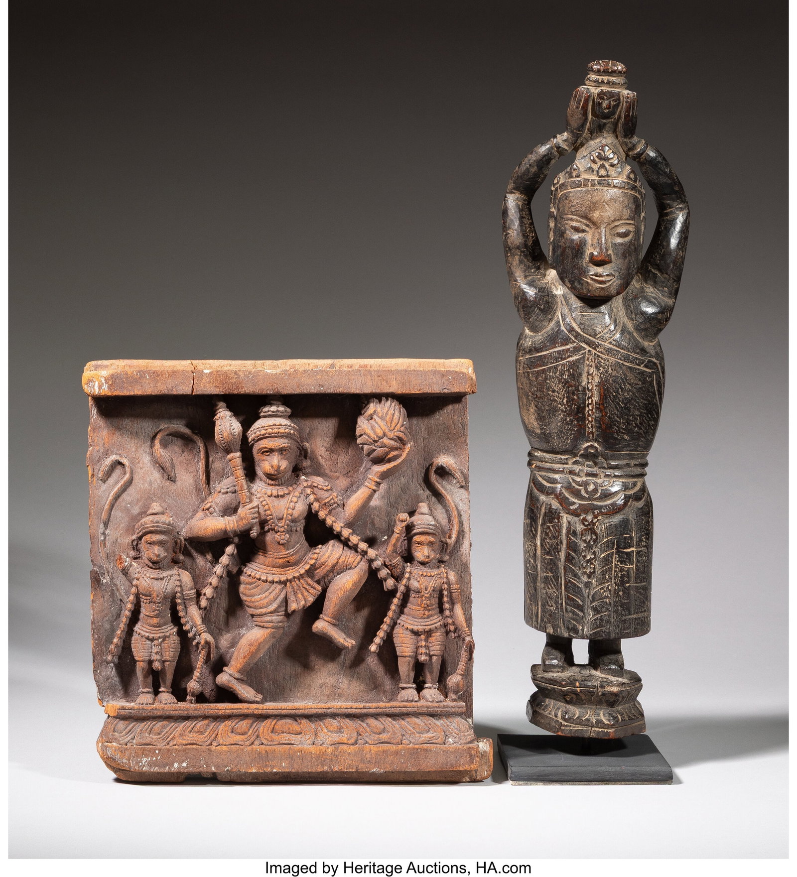 Two Southeast Asian Carved Wood Figural Table Ar (1 of 2)