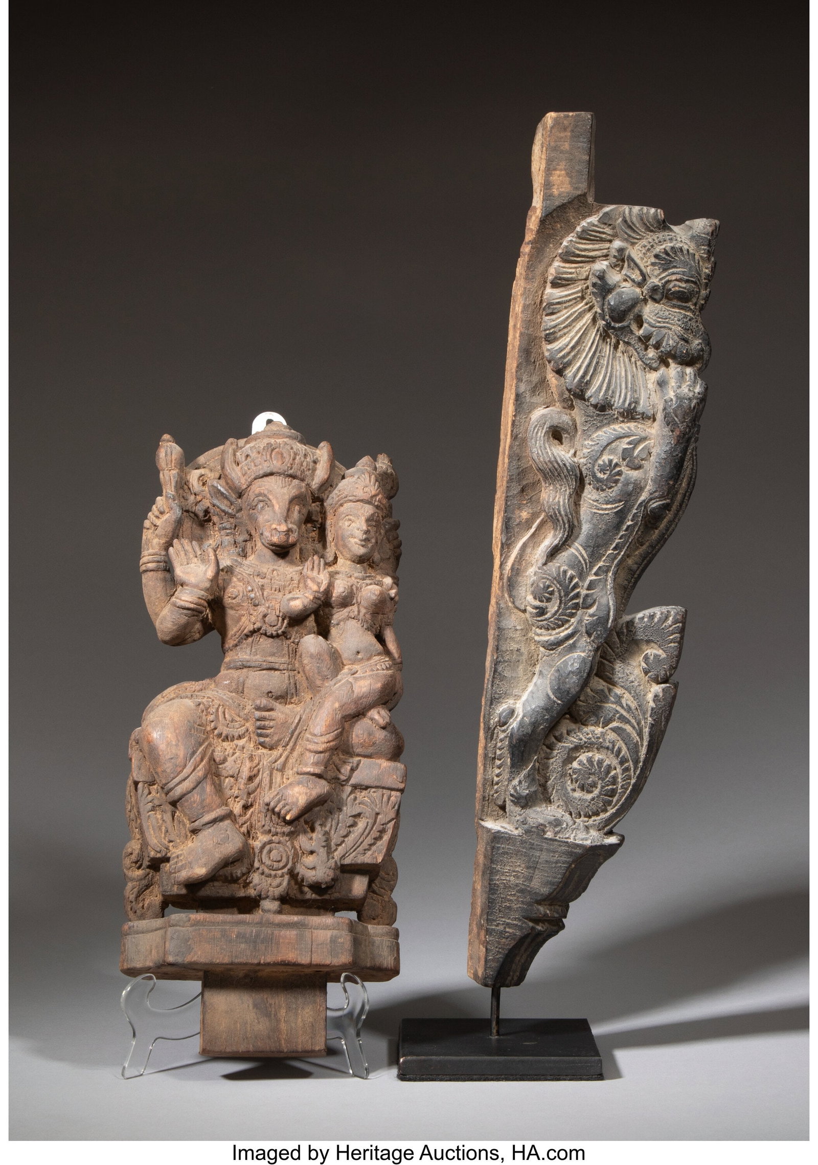 Two Indian Carved Wood Figural Sculptures 19-1/2 (1 of 2)