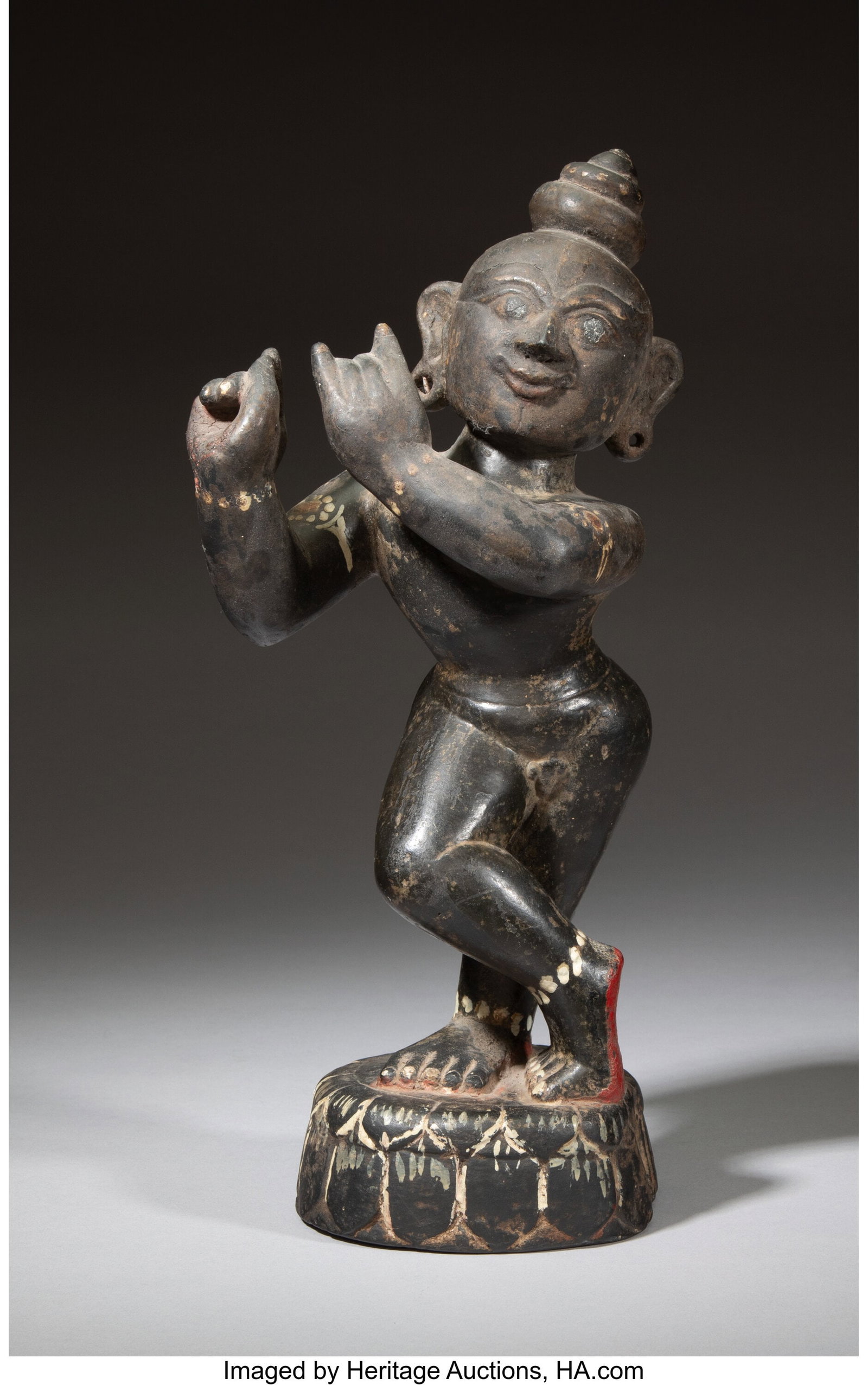 An Indian Black Stone Standing Figure of Krishna (1 of 2)