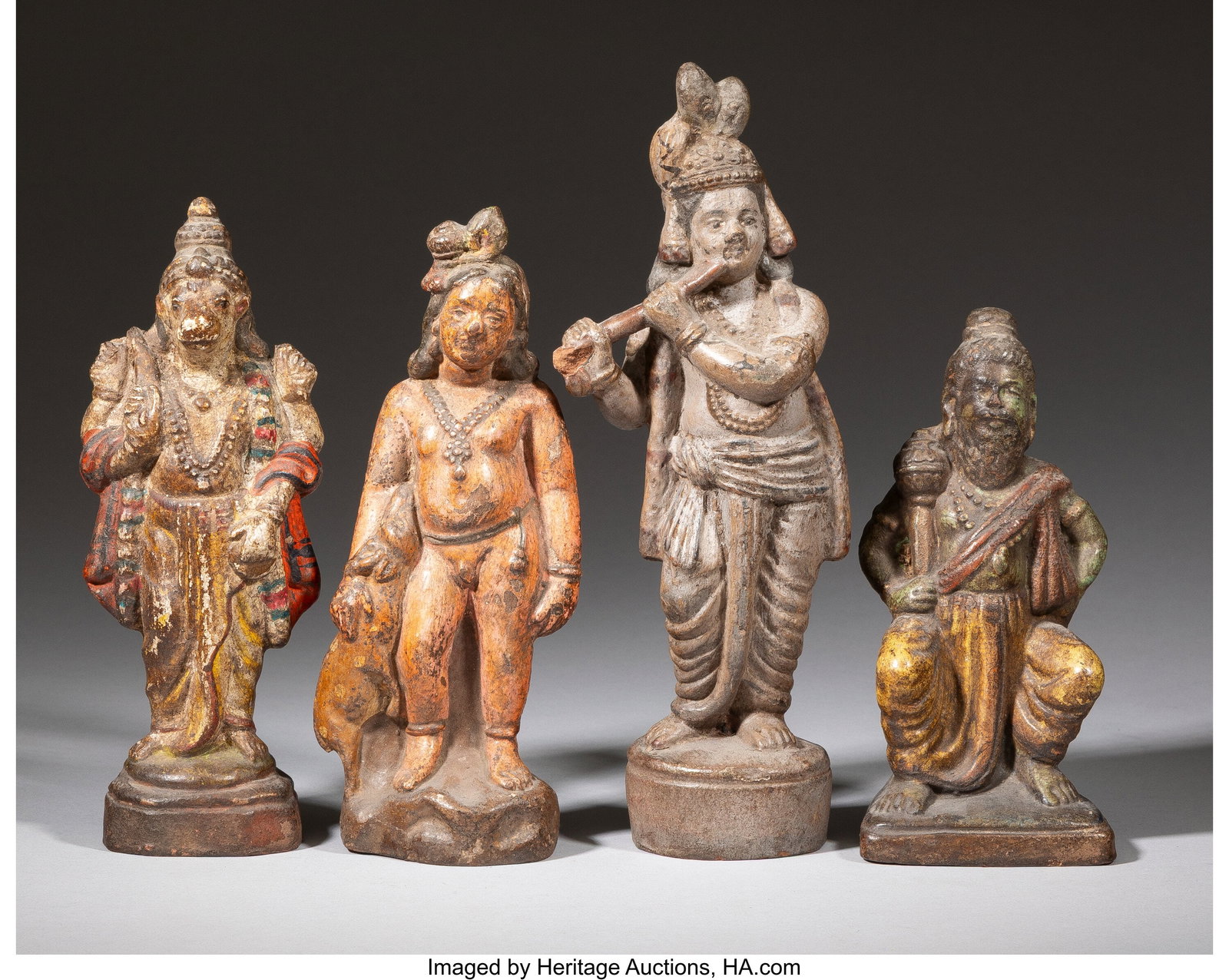 Four Polychromed Pottery Figures of Indian Deiti (1 of 2)