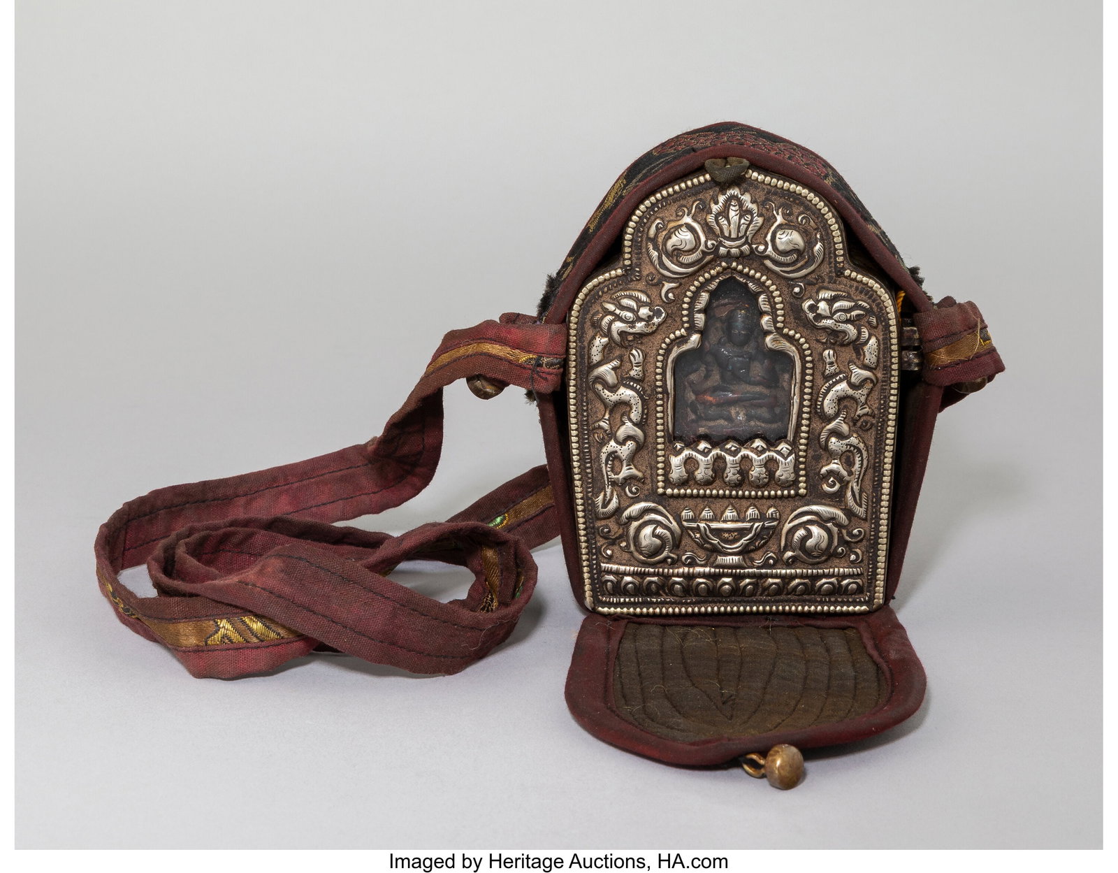 A Tibetan Repoussé Metal and Copper Traveling S (1 of 4)