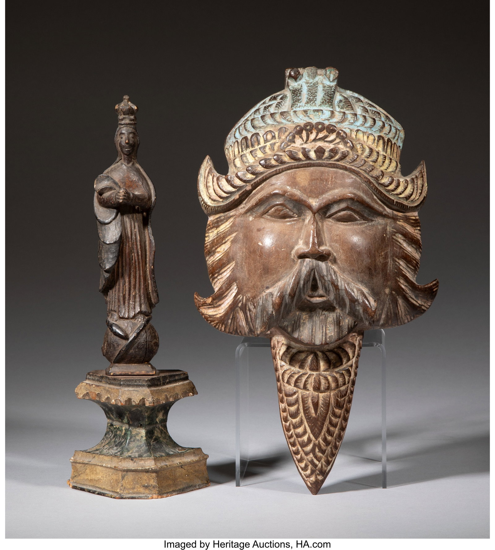 Two Carved Wood Figural Table Articles 11-5/8 x  (1 of 2)