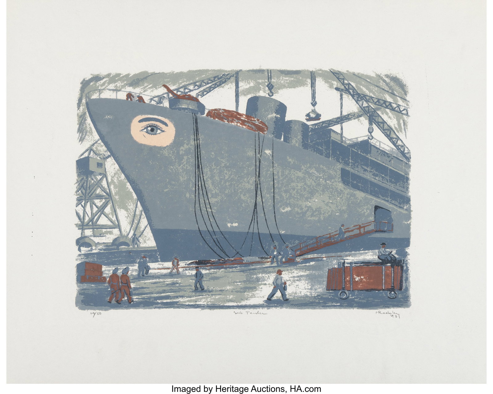 Mildred Rackley (American, 1906-1992) Sub Tender: Mildred Rackley (American, 1906-1992) Sub Tender, 1943 Screenprint and colors on New Mexico bond paper 16 x 20 inches (40.6 x 50.8 cm) (sheet) E