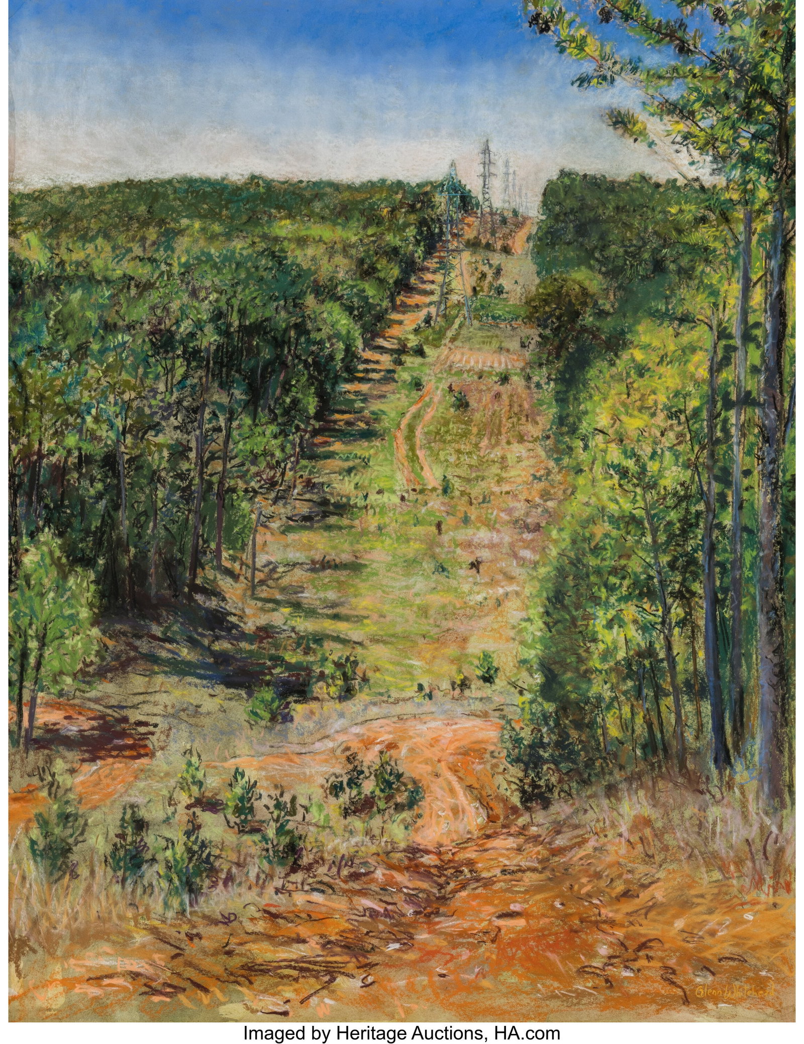 Glenn Whitehead (American, b. 1940) Power Lines : Glenn Whitehead (American, b. 1940) Power Lines Pastel on paper 49-1/2 x 37-1/2 inches (125.7 x 95.2 cm) (sight) Signed lower right&col