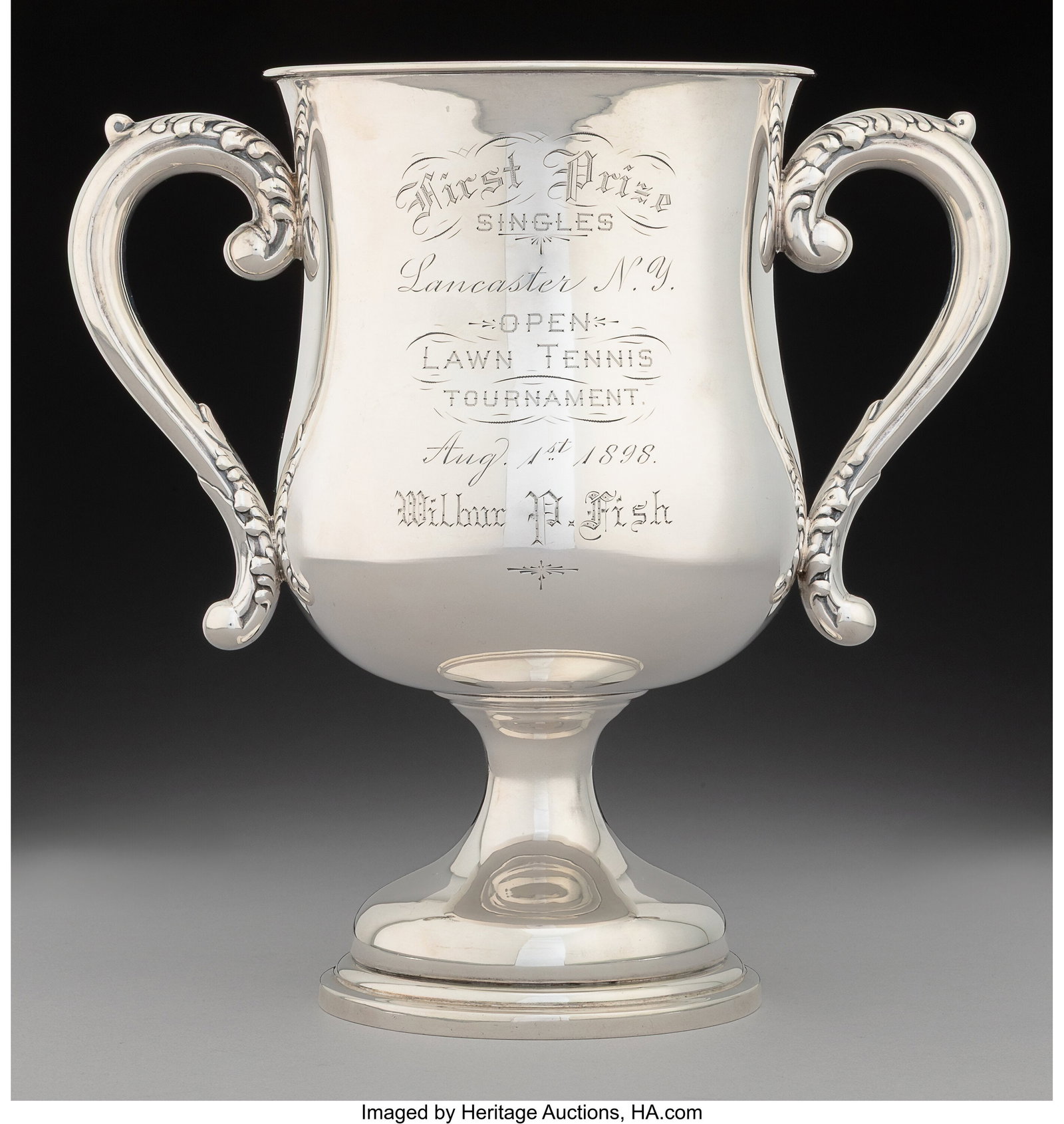 A Dominick & Haff Silver Two-Handle Tennis Troph (1 of 5)