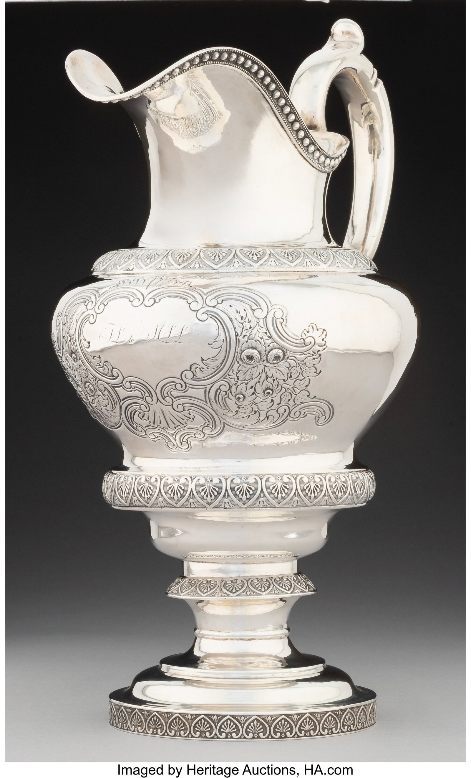 An E. Stebbins & Co. Coin Silver Water Pitcher, : An E. Stebbins & Co. Coin Silver Water Pitcher, New York, circa 1835 Marks: E. STEBBINS & CO., N-YORK 13-5/8 x 9-7/8 x 6-1/2