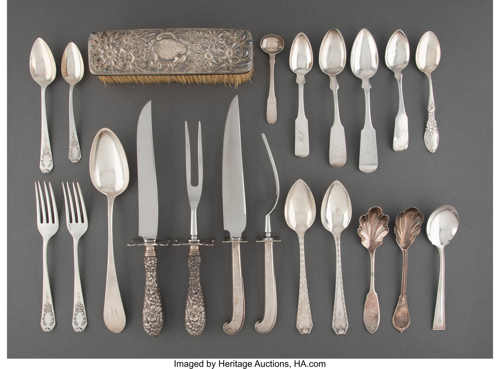 A Collection of Thirty-Six American Silver & Sil: A Collection of Thirty-Six American Silver & Silver-Plated Table Articles, late 18th to 20th century Marks to one: (W-griffin), STERLING, M 10 inches (25&per
