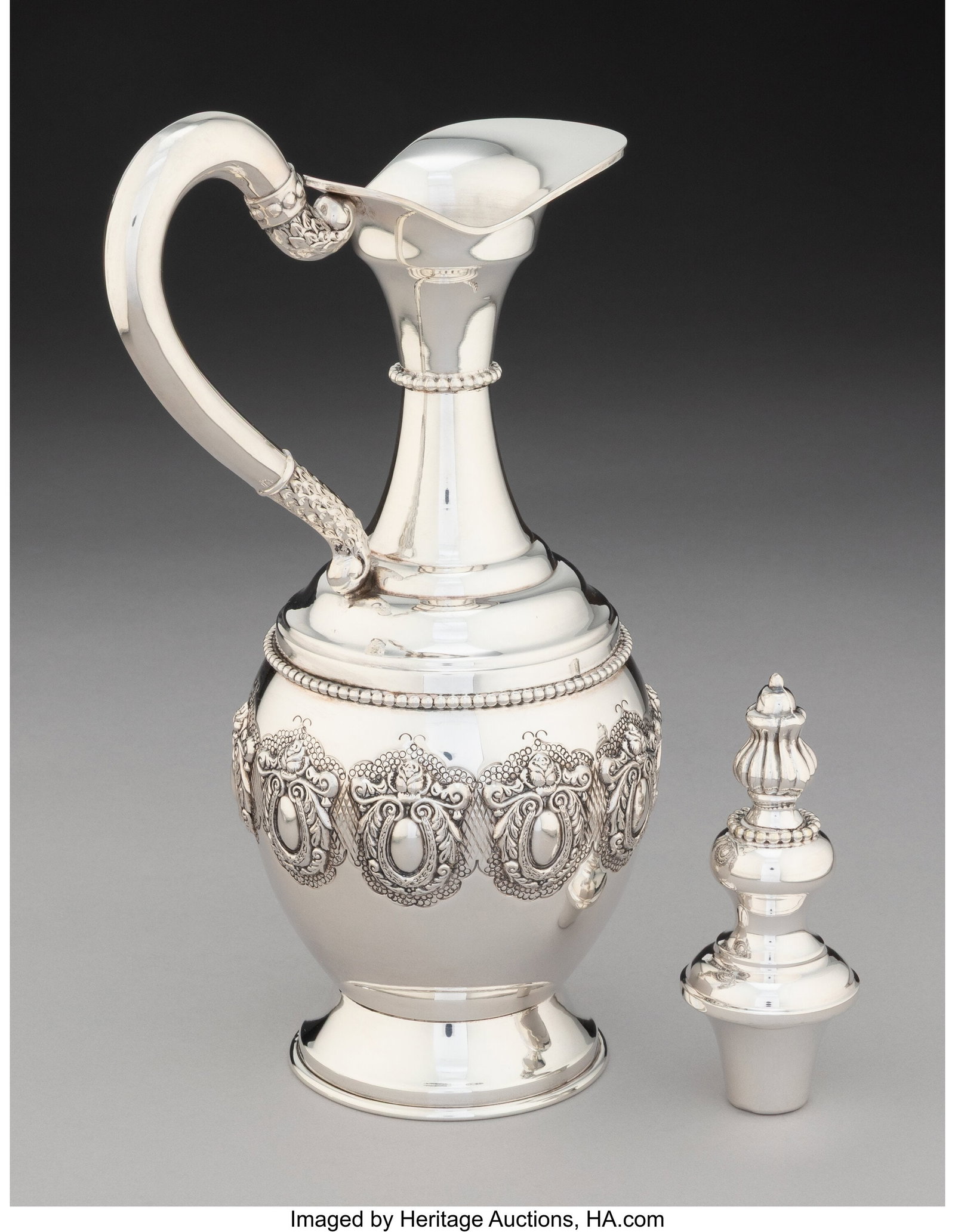 A Continental Silver Covered Jug Marks: E. ST. 9 - 3