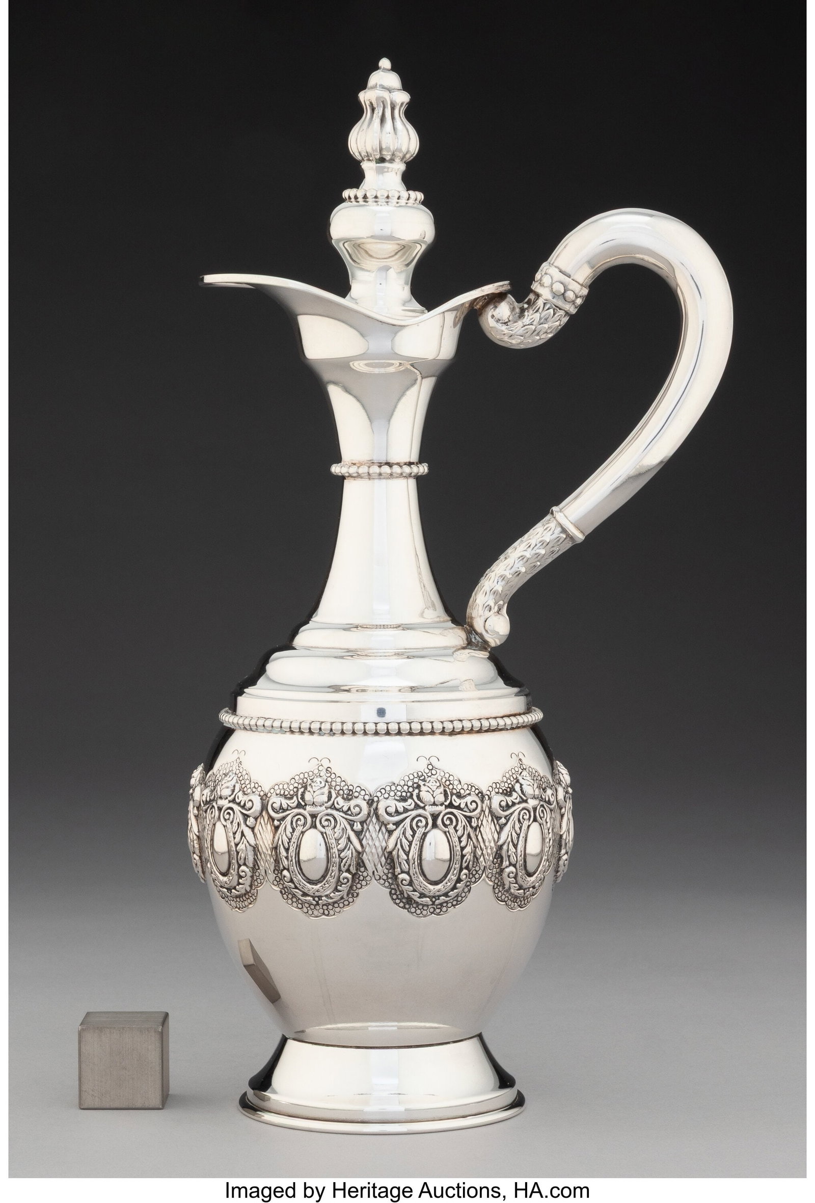 A Continental Silver Covered Jug Marks: E. ST. 9 - 6
