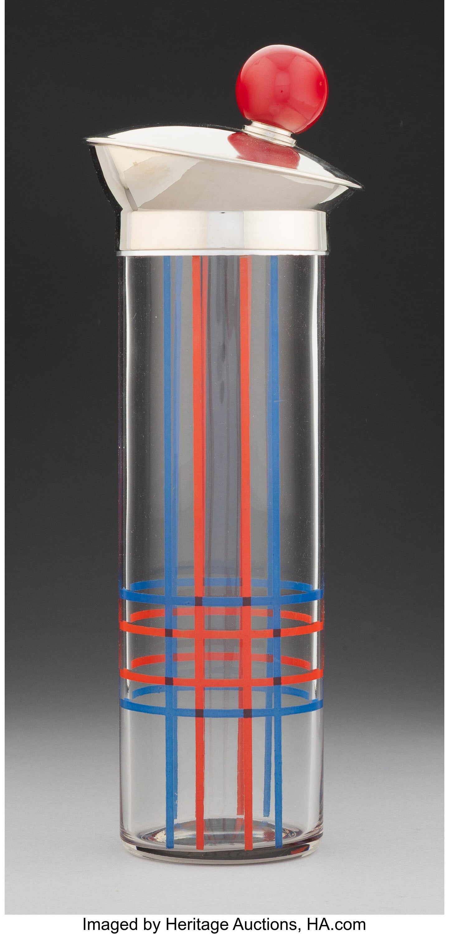Seymour Products Co. Tam-o-Shaker, circa 1935 En: Seymour Products Co. Tam-o-Shaker, circa 1935 Enameled glass, chromed metal, plastic 13 x 4-1/2 inches (33.0 x 11.4 cm) LITERATURE: S.