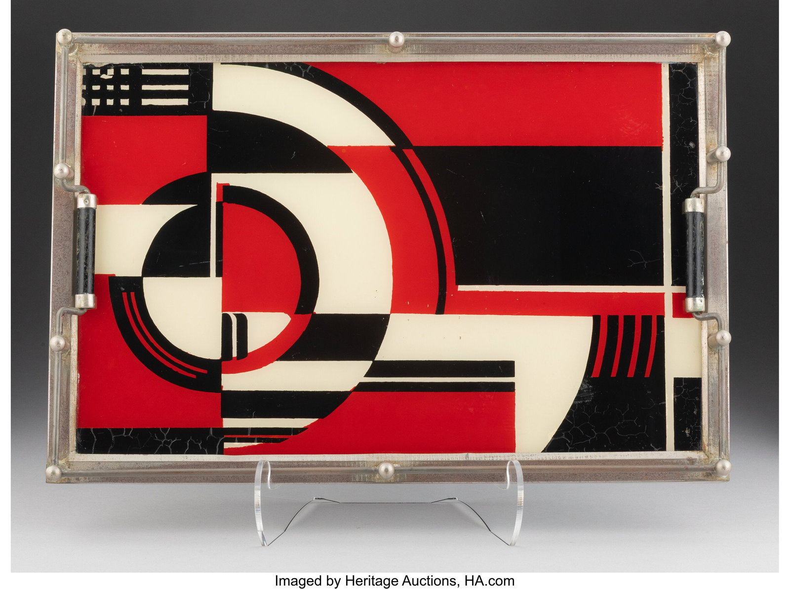 American Jazz Tray, circa 1930 Steel, wood, reve: American Jazz Tray, circa 1930 Steel, wood, reverse painted glass 1-1/4 x 18-1/8 x 12-1/8 inches (3.2 x 46.0 x 30.8 cm) LITERATURE: S