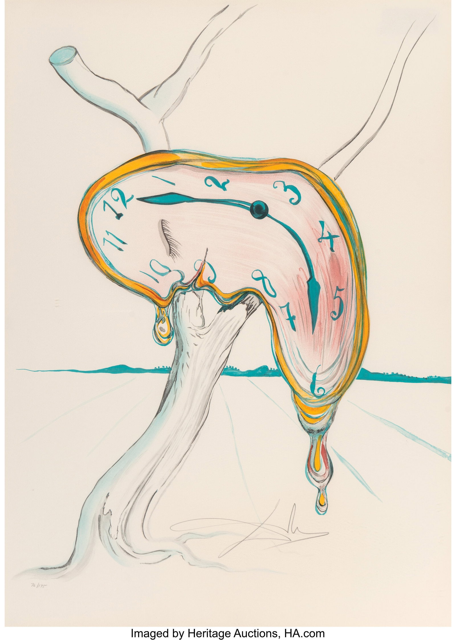 Salvador Dalí (1904-1989) Tear of Time Lithogra: Salvador Dalí (1904-1989) Tear of Time Lithograph in colors on wove paper 29-1/4 x 21 inches (74.3 x 53.3 cm) (sheet) Ed. 76/175 Signe