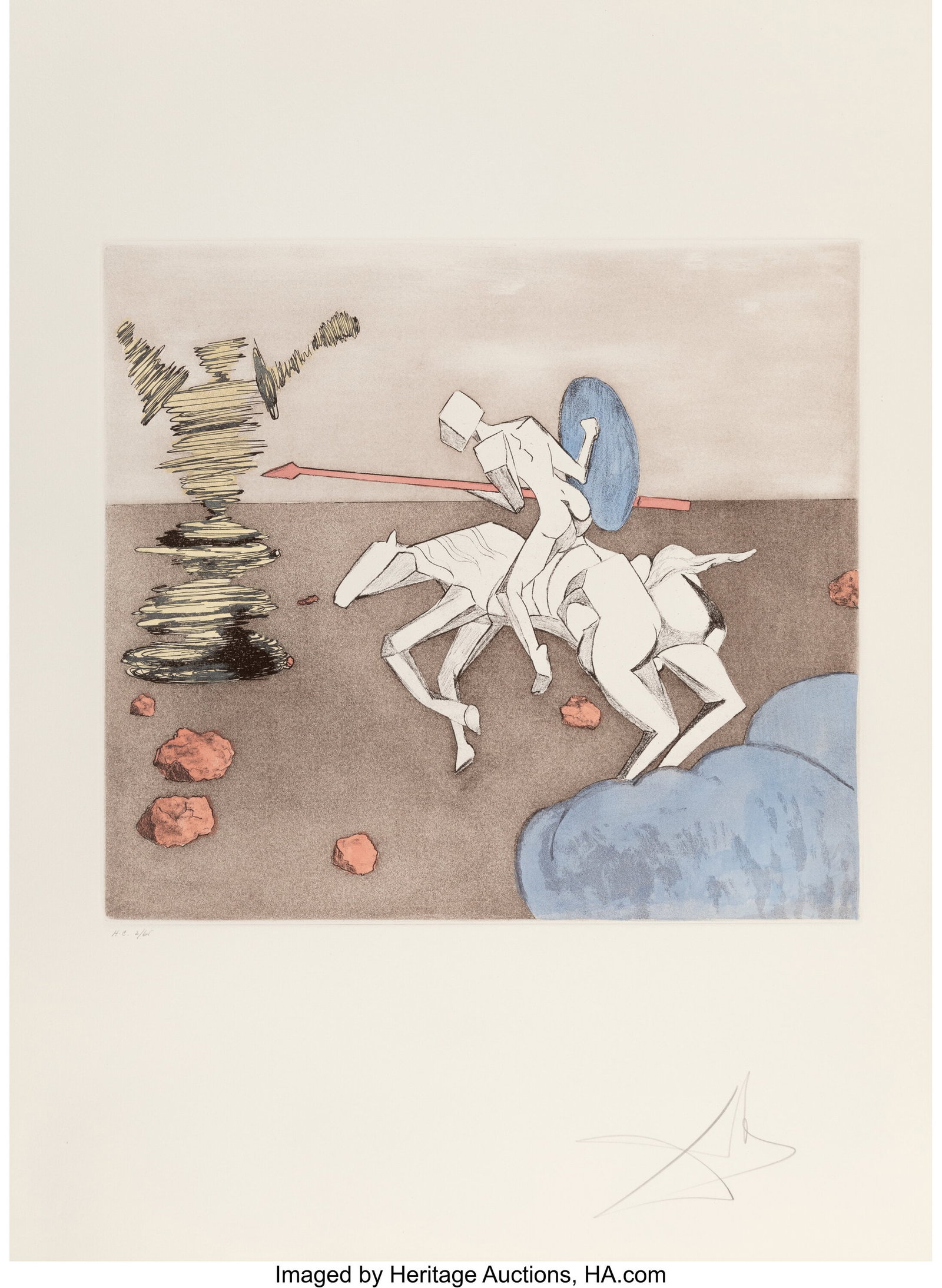 Salvador Dali (1904-1989) The Quest, from Histor: Salvador Dali (1904-1989) The Quest, from Historia de Don Quichotte de la Mancha, 1980 Etching and aquatint in colors on Arches paper 30 x 22-1/4 inches (76.2 x 5