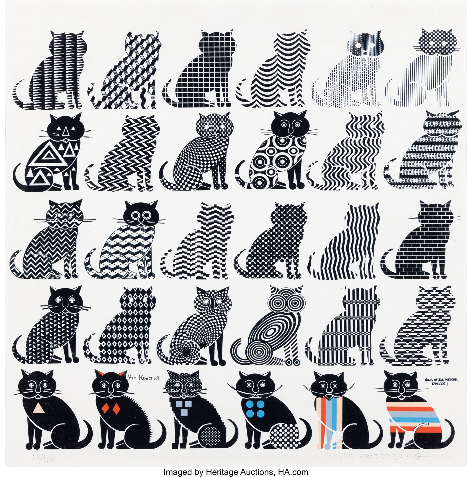 Pedro Friedeberg (1936-2026) 30 Gatos Screenprin: Pedro Friedeberg (1936-2026) 30 Gatos Screenprint in colors on wove paper 20 x 20 inches (50.8 x 50.8 cm) (sight) Ed. 54/120 Signed and editioned