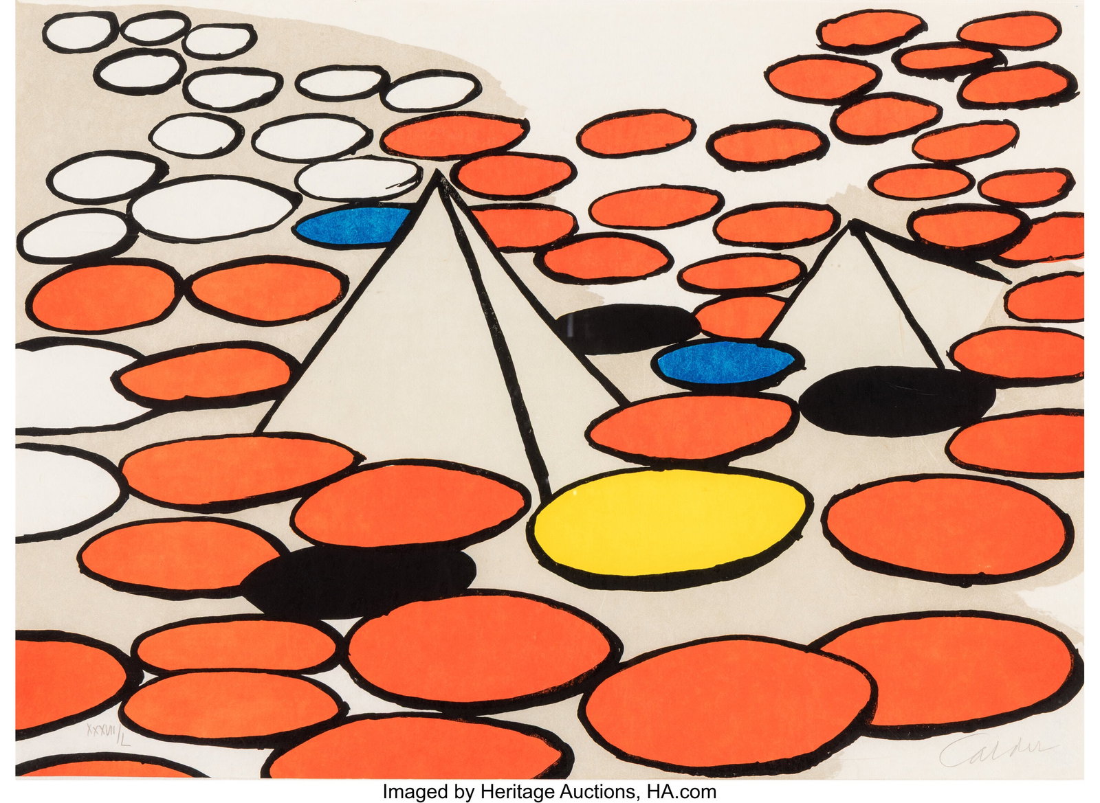 Alexander Calder (1898-1976) Untitled (Circles a: Alexander Calder (1898-1976) Untitled (Circles and Pyramids), 1970 Lithograph in colors on wove paper 28-1/8 x 20-1/4 inches (71.4 x 51.4 cm) 