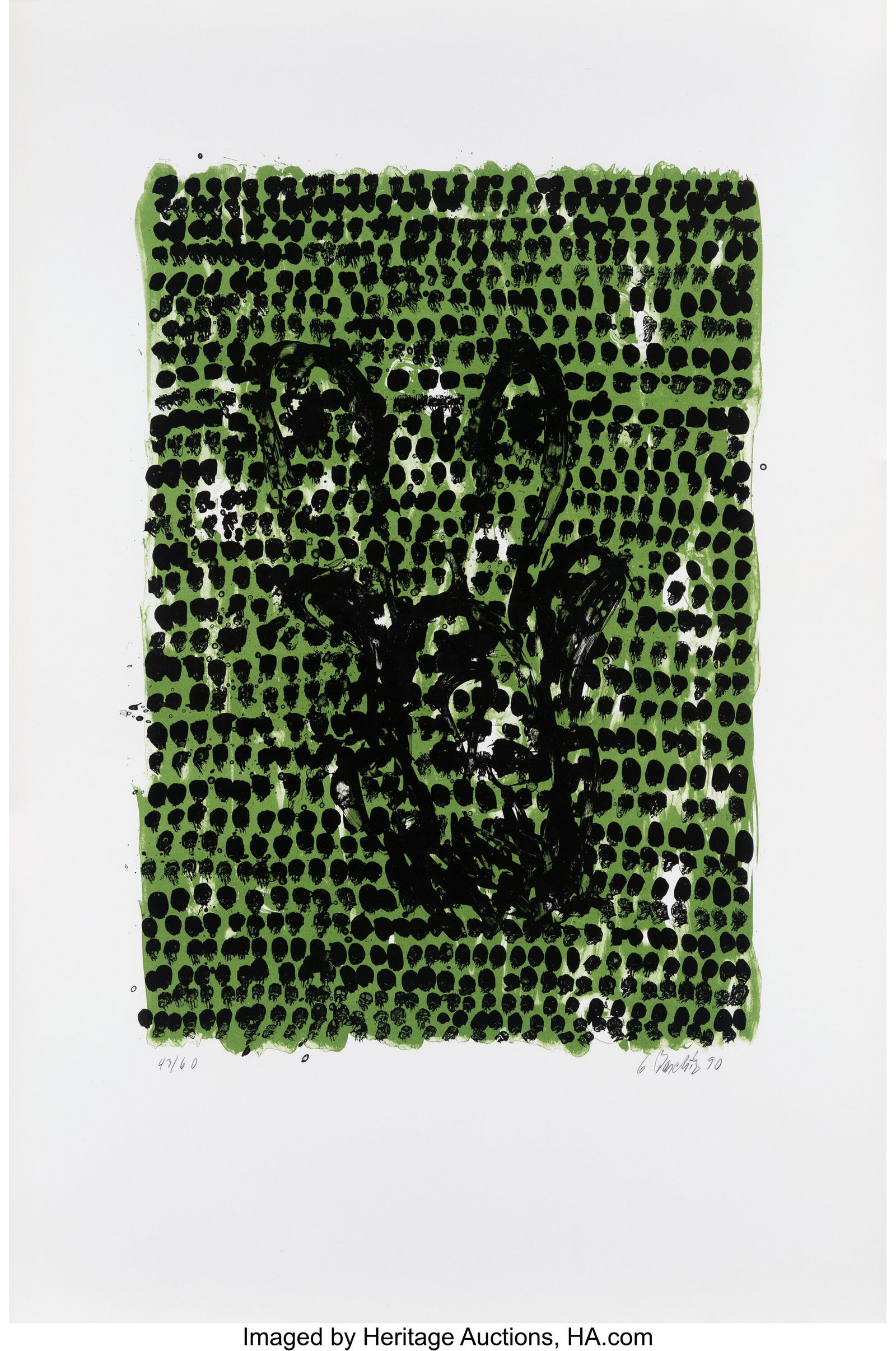 Georg Baselitz (b. 1938) Grunes Tuch, 1990 Litho: Georg Baselitz (b. 1938) Grunes Tuch, 1990 Lithograph in colors on Fabriano paper 59-1/2 x 40 inches (151.1 x 101.6 cm) (sheet) Ed. 