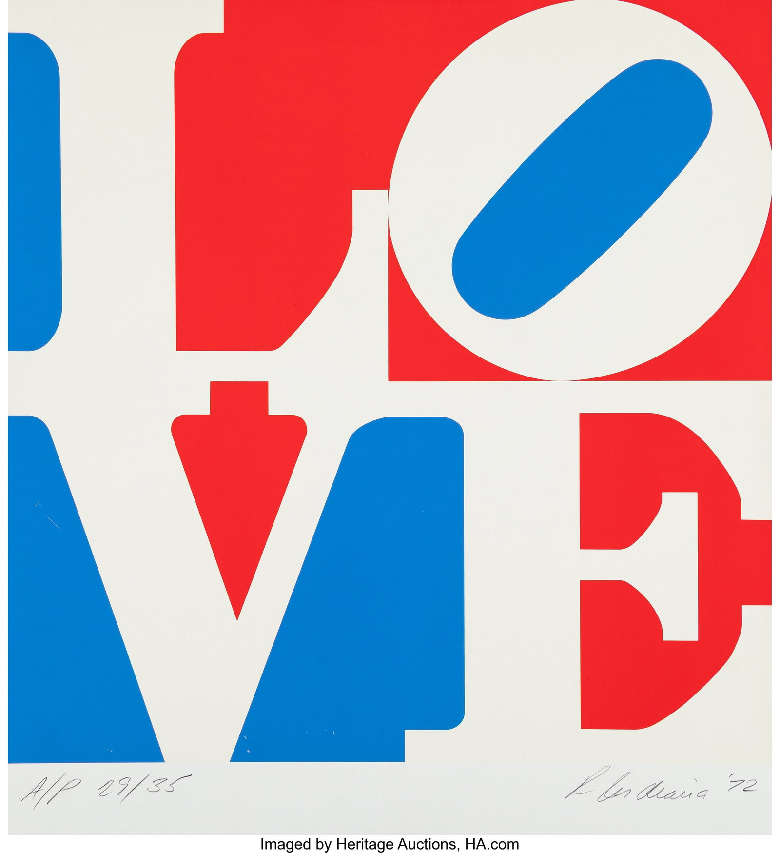 Robert Indiana (1928-2018) The American LOVE, 19: Robert Indiana (1928-2018) The American LOVE, 1972 Screenprint in colors on wove paper 21-1/2 x 19-3/4 inches (54.6 x 50.2 cm) (sheet) A&perio
