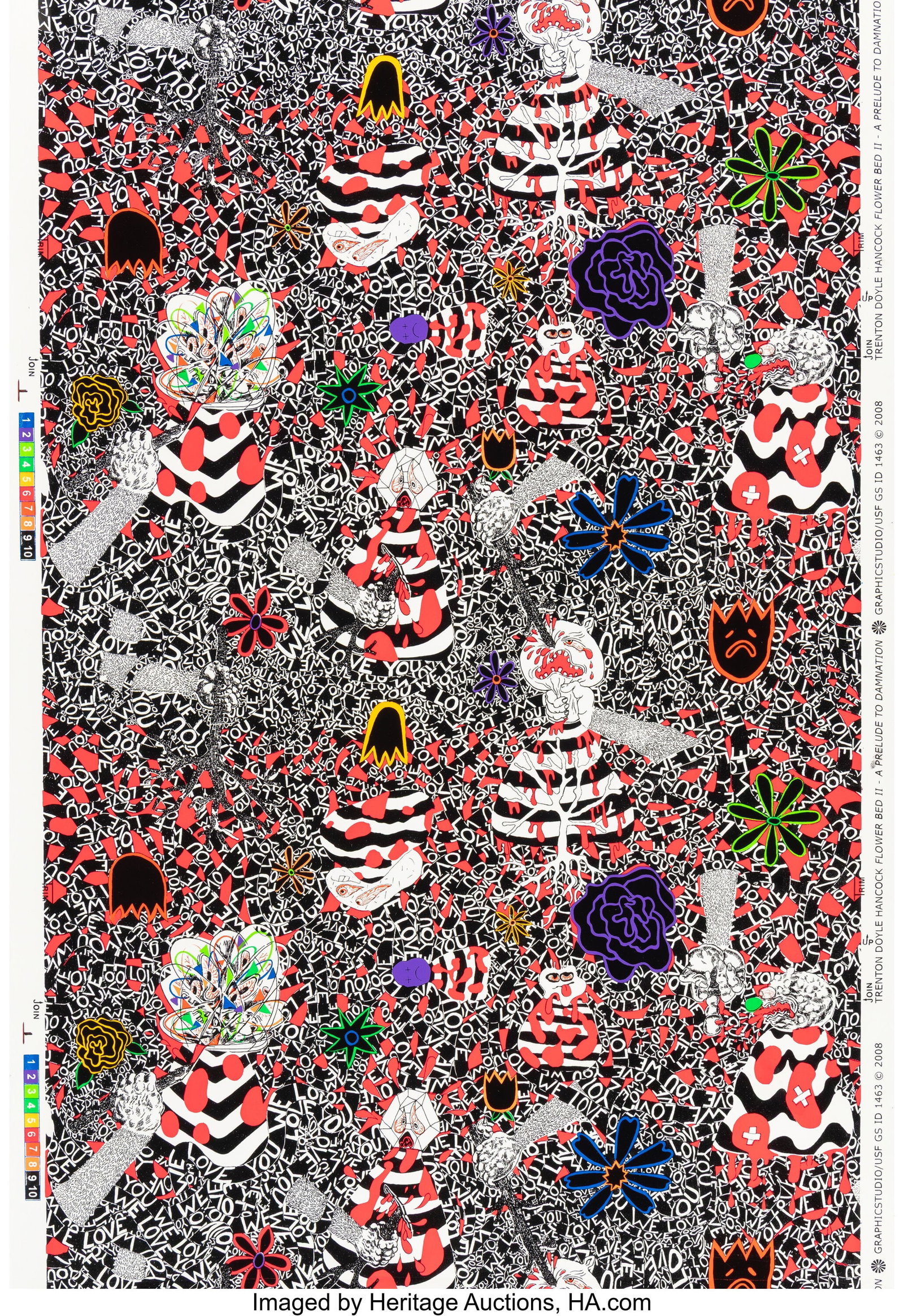 Trenton Doyle Hancock (b. 1974) Flower Bed II, A: Trenton Doyle Hancock (b. 1974) Flower Bed II, A Prelude to Damnation (three rolls), 2008 Screenprints in colors on wallpaper 180 x 27 inches (457.2 