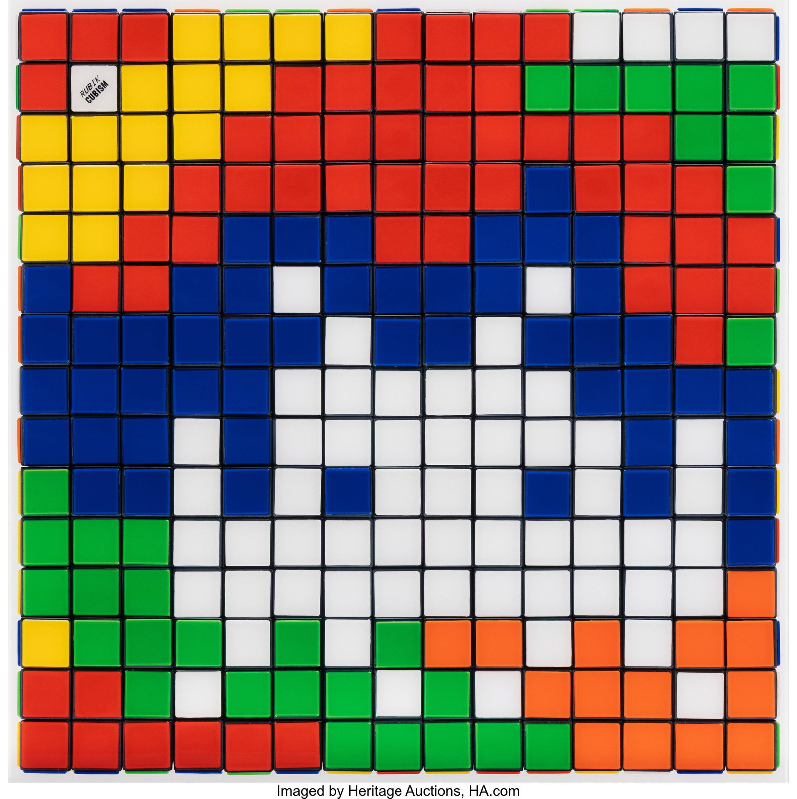 Invader (b. 1969) Rubik Camouflage, 2023 Giclée: Invader (b. 1969) Rubik Camouflage, 2023 Giclée print in colors on aluminum composite panel with Diasec mounting 39-3/8 x 39-3/8 inches (100 x 100 cm) E