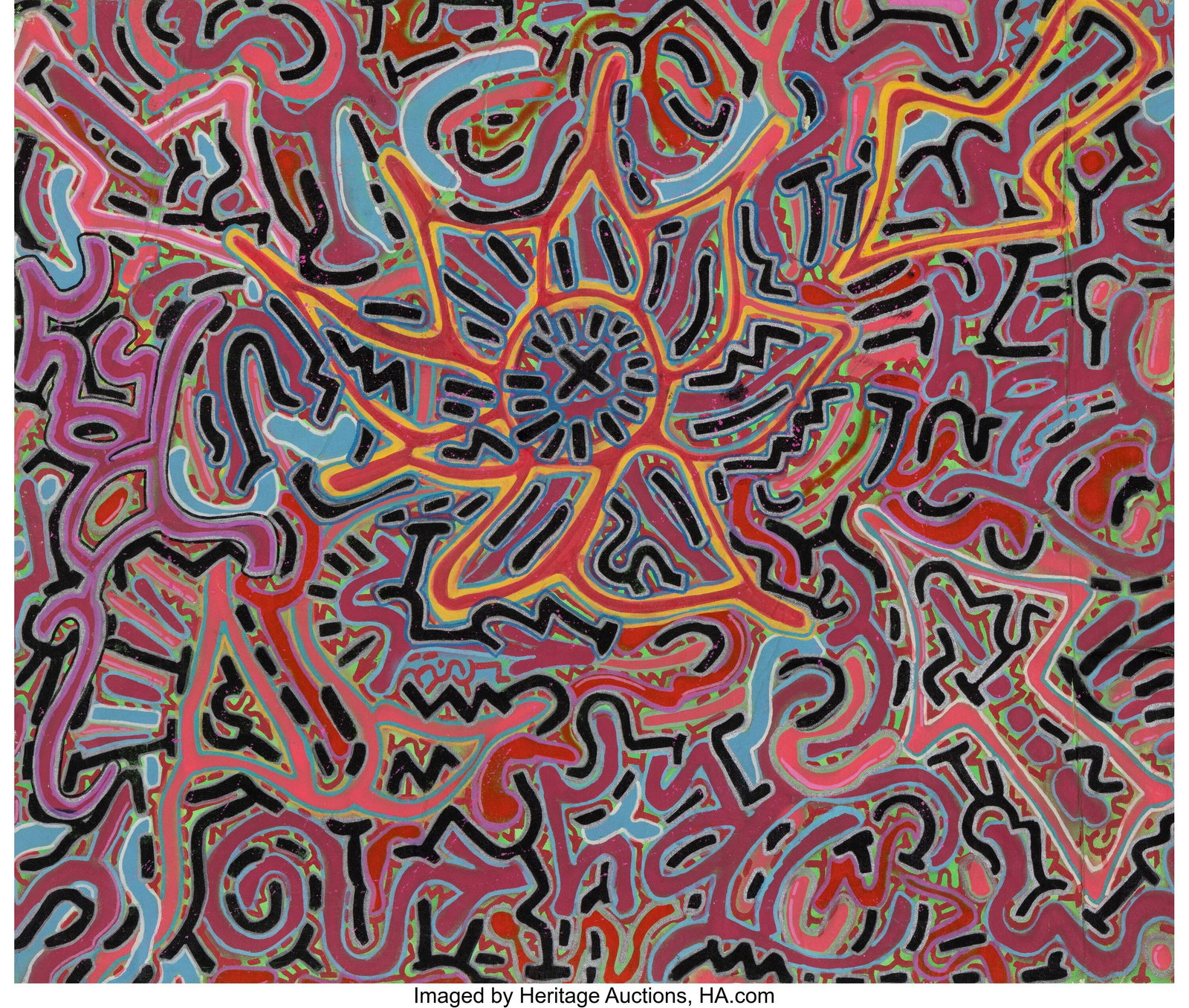 LA II (b. 1967) Ramona's Rose-High and Tight Acr: LA II (b. 1967) Ramona's Rose-High and Tight Acrylic, spray paint and ink on canvas laid on foam board 35-1/2 x 41-3/4 inches (90.2 x 106.0 cm) P