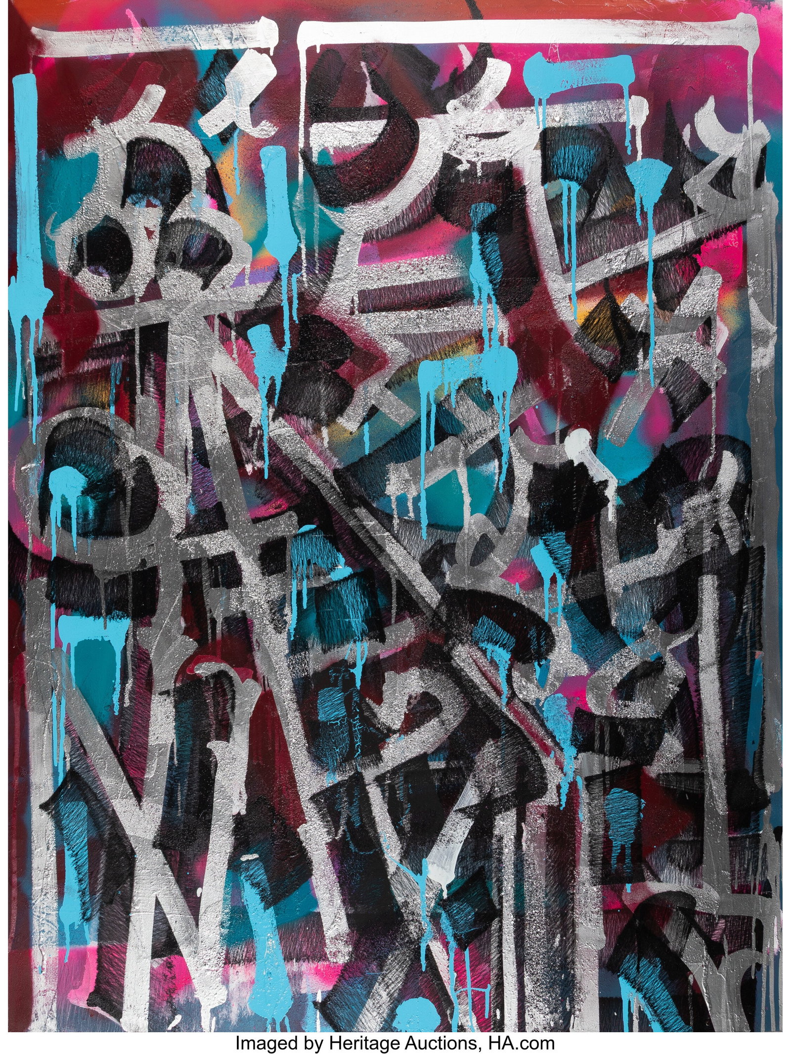 RETNA (b. 1979) Untitled, 2024 Spray paint, acry: RETNA (b. 1979) Untitled, 2024 Spray paint, acrylic, and mixed media on wooden panel 48 x 36 x 2 inches (121.9 x 91.4 x 5.1 cm) Signed