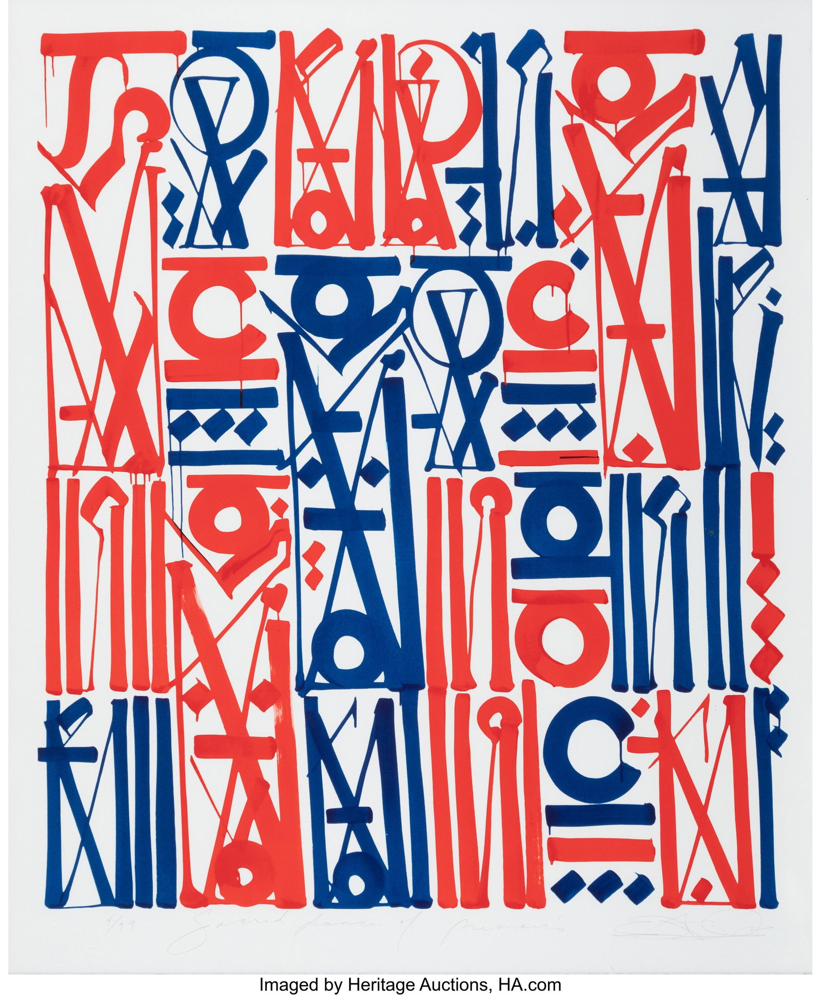 RETNA (b. 1979) Sacred Dance of Memories, 2017 L: RETNA (b. 1979) Sacred Dance of Memories, 2017 Lithograph in colors on BFK Rives paper 32-1/4 x 26-3/4 inches (81.9 x 67.9 cm) (sheet) 