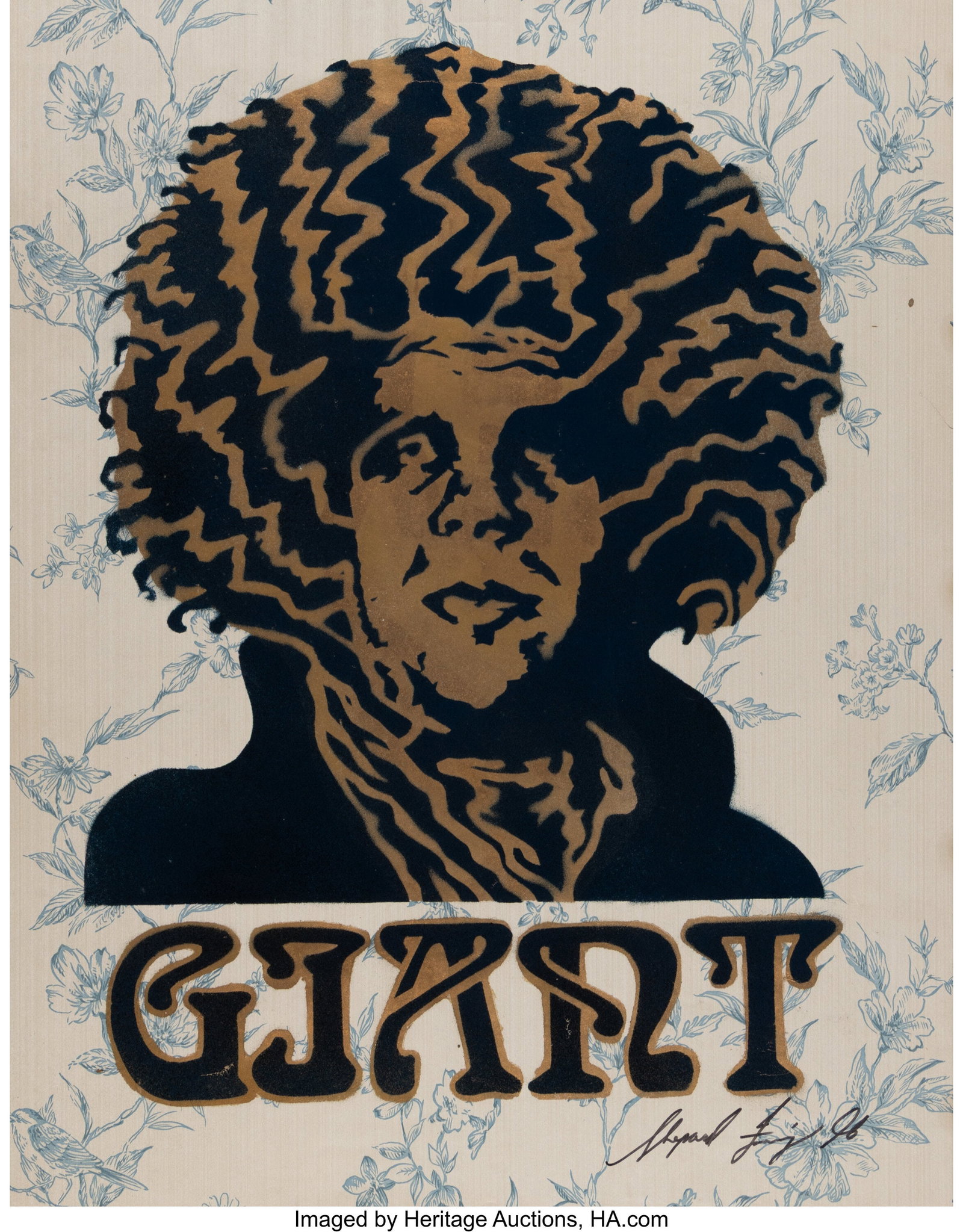 Shepard Fairey (b. 1970) Untitled (Andre Hendrix: Shepard Fairey (b. 1970) Untitled (Andre Hendrix), 1996 Spray paint and stencil on wallpaper 24-3/4 x 19-1/2 inches (62.9 x 49.5 cm) &l